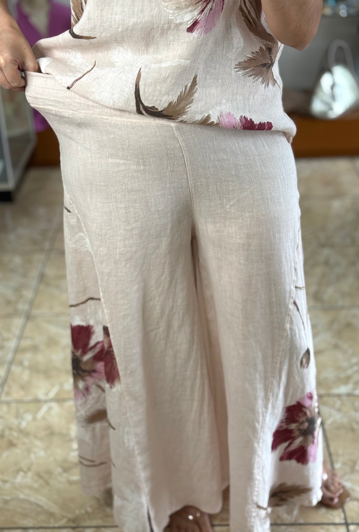 OS 3 Piece Floral Print Linen Set (NO RETURNS OR EXCHANGE)