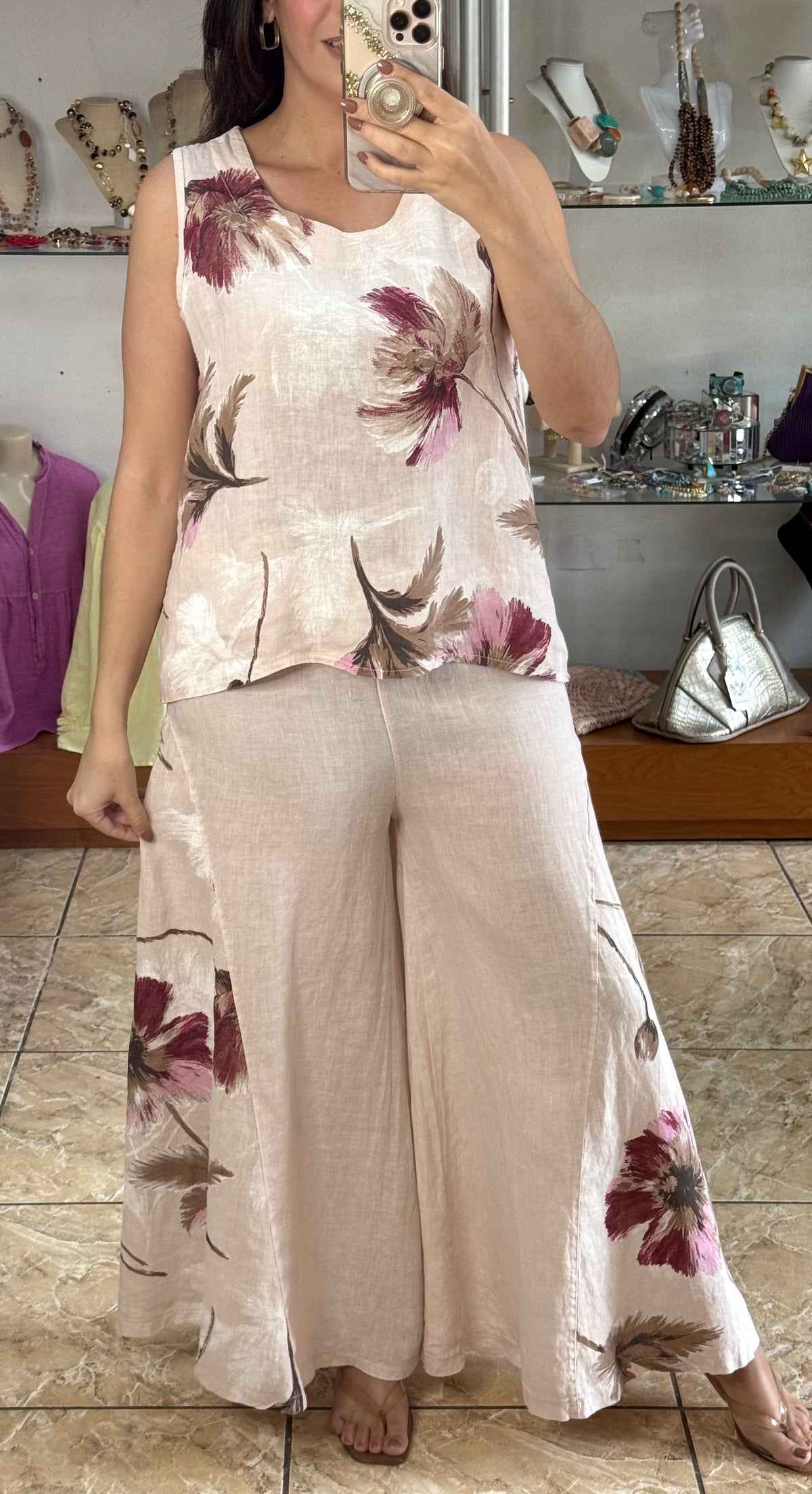 OS 3 Piece Floral Print Linen Set (NO RETURNS OR EXCHANGE)
