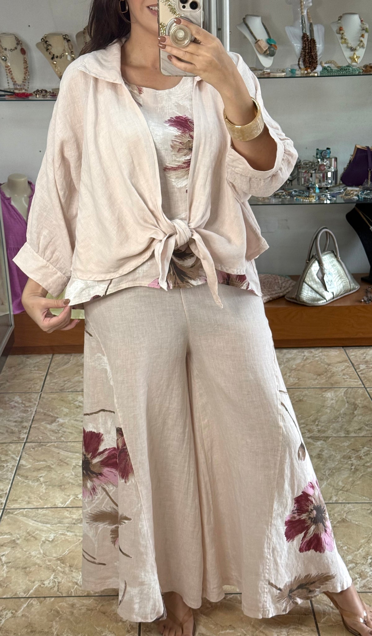 OS 3 Piece Floral Print Linen Set (NO RETURNS OR EXCHANGE)
