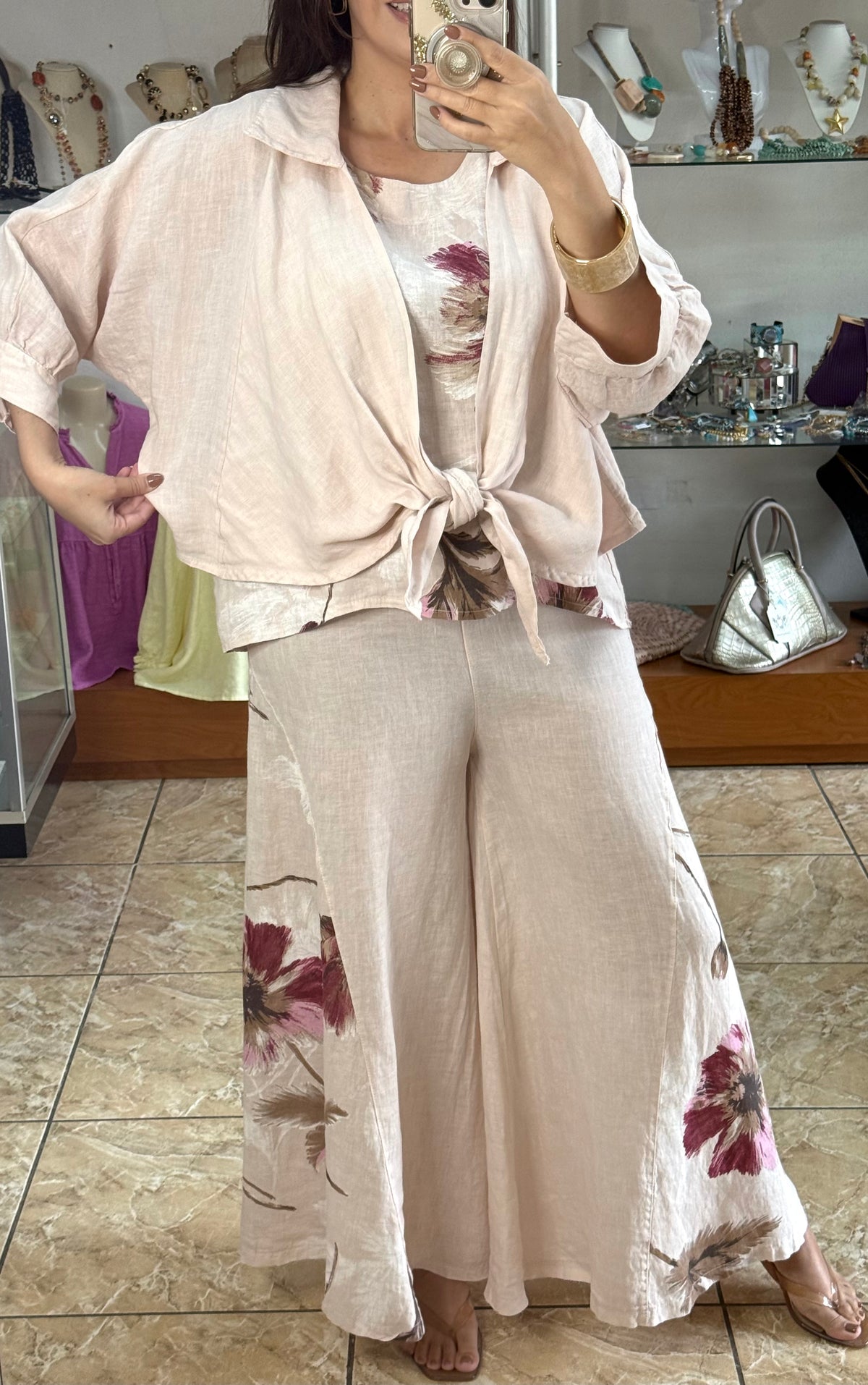 OS 3 Piece Floral Print Linen Set (NO RETURNS OR EXCHANGE)