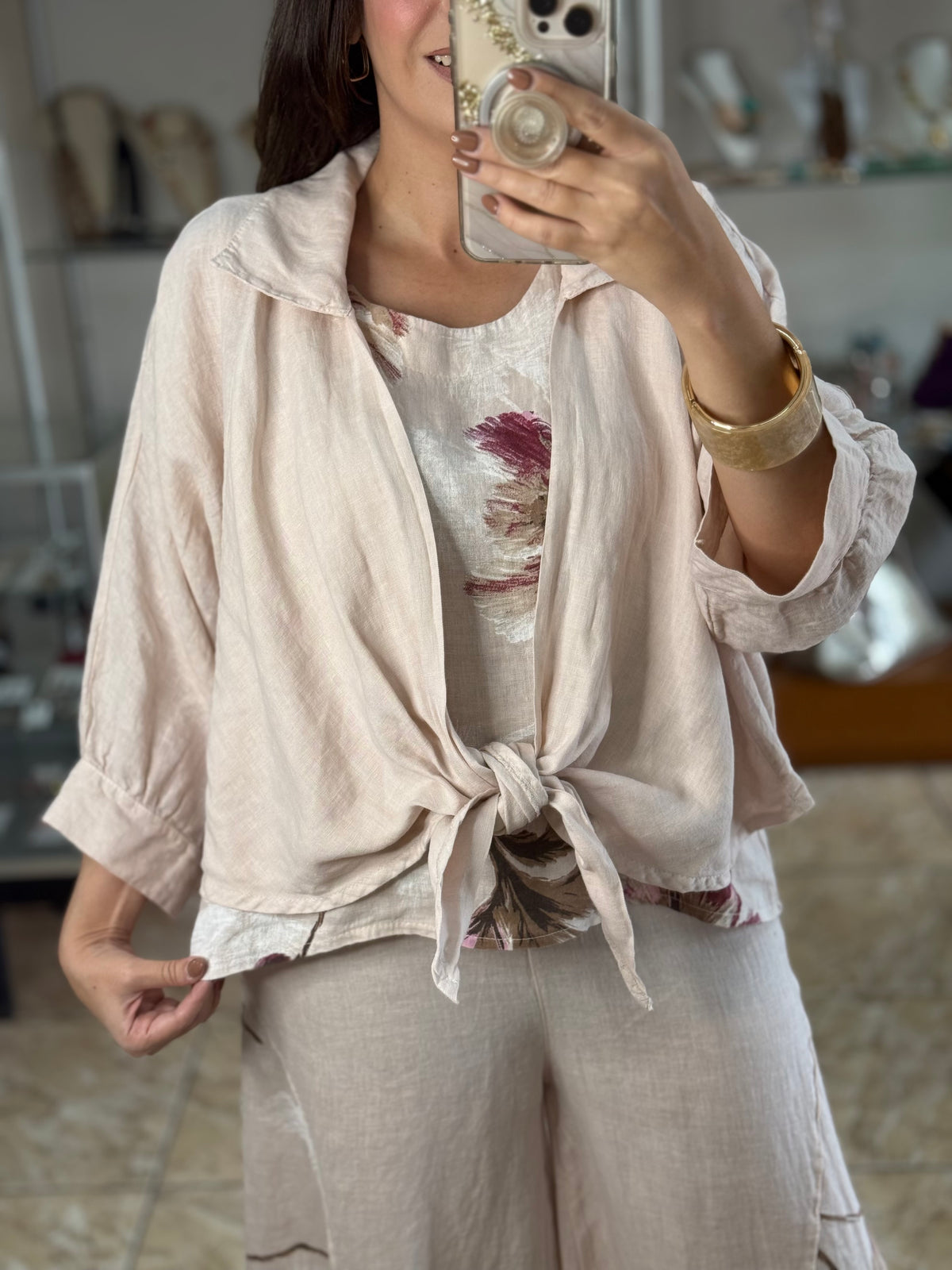 OS 3 Piece Floral Print Linen Set (NO RETURNS OR EXCHANGE)