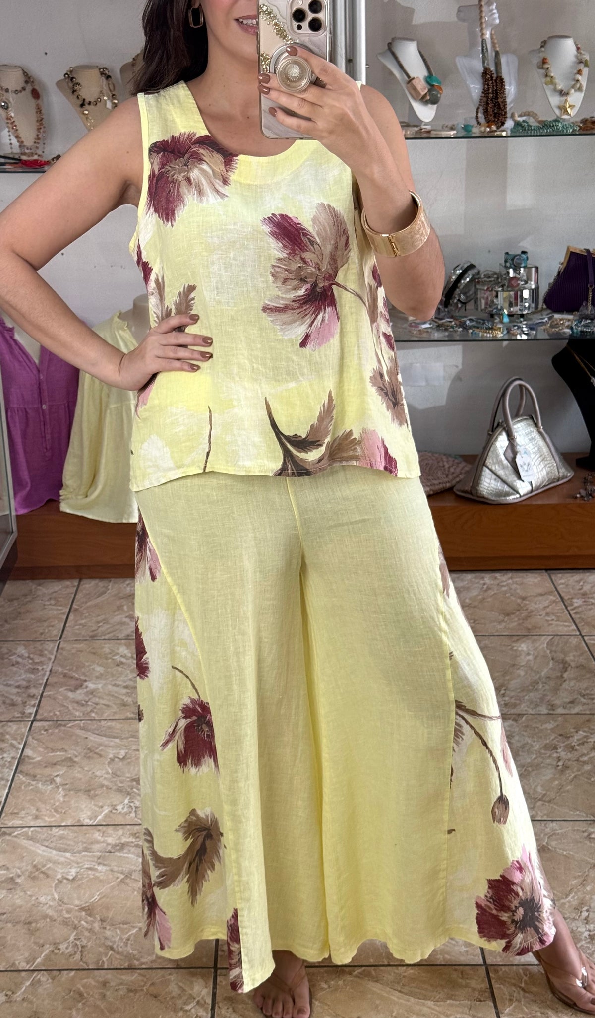 OS 3 Piece Floral Print Linen Set (NO RETURNS OR EXCHANGE)