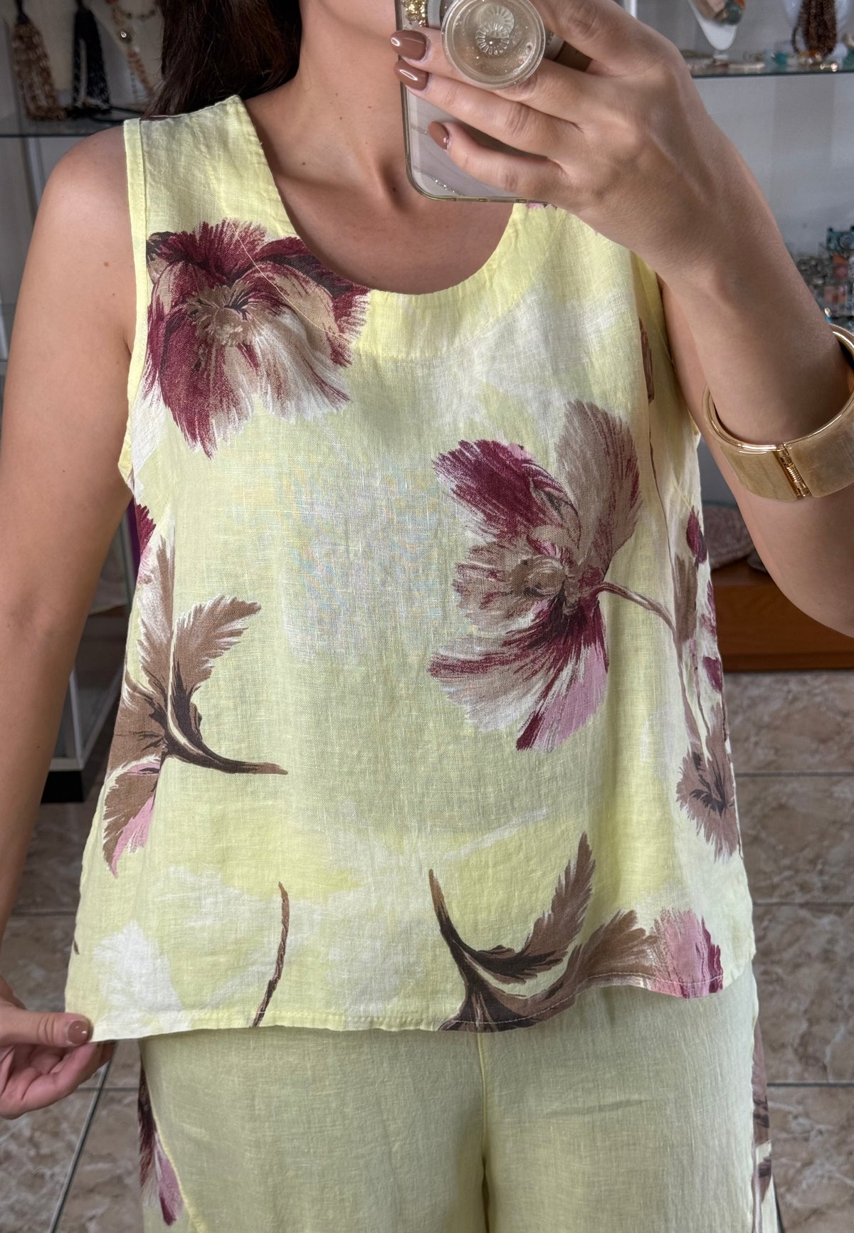 OS 3 Piece Floral Print Linen Set (NO RETURNS OR EXCHANGE)