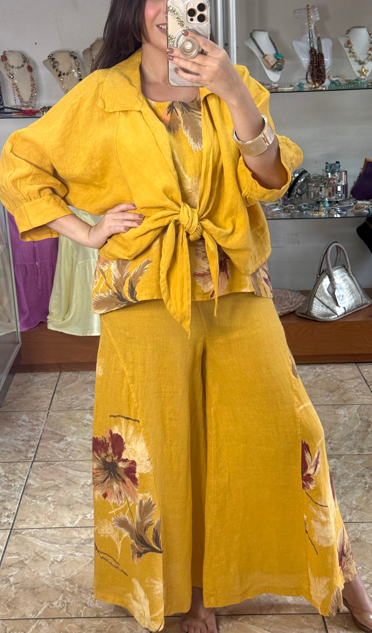 OS 3 Piece Floral Print Linen Set (NO RETURNS OR EXCHANGE)