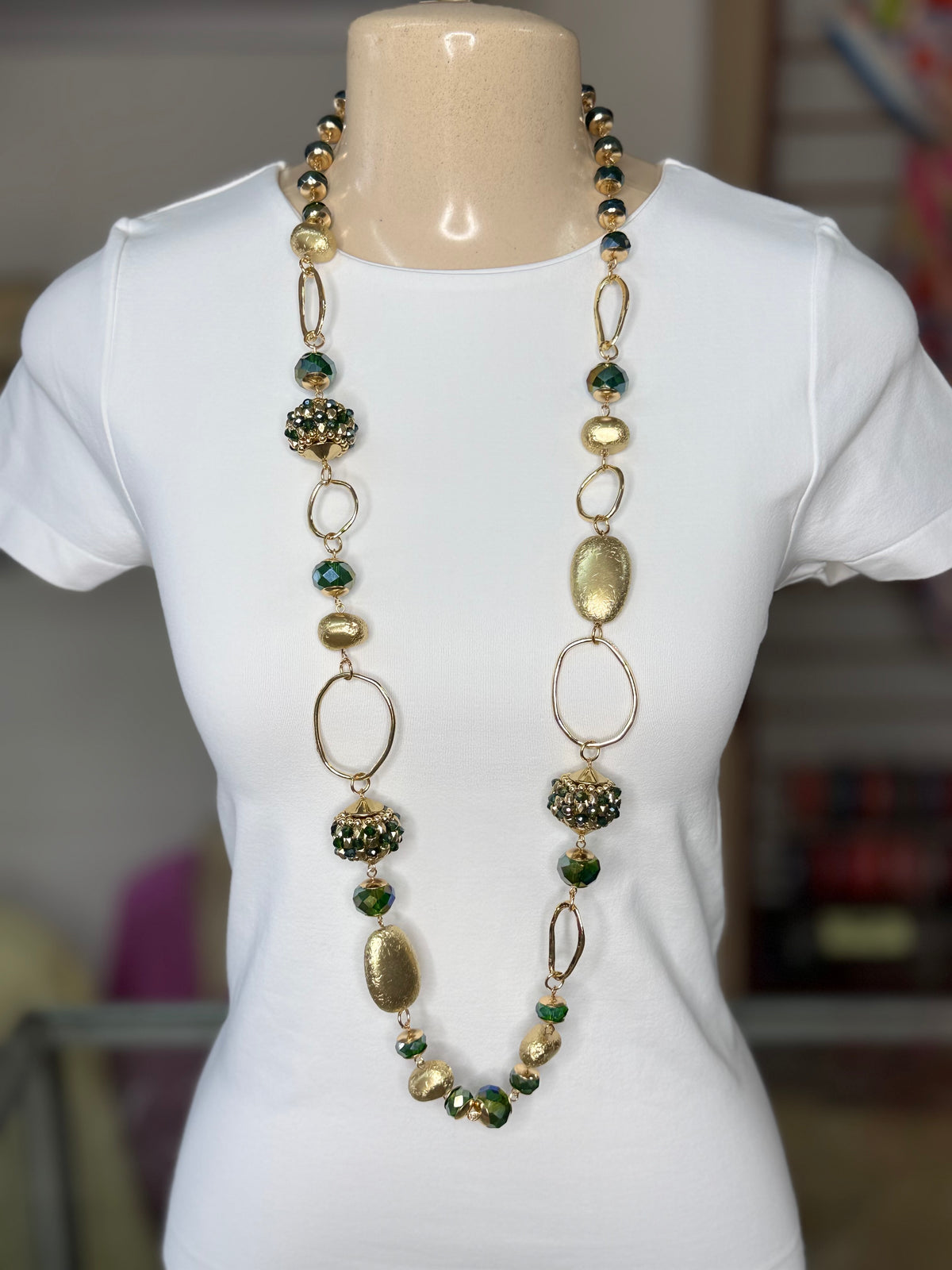 Long Gold-Tone with Beads Necklace (FINAL SALE)