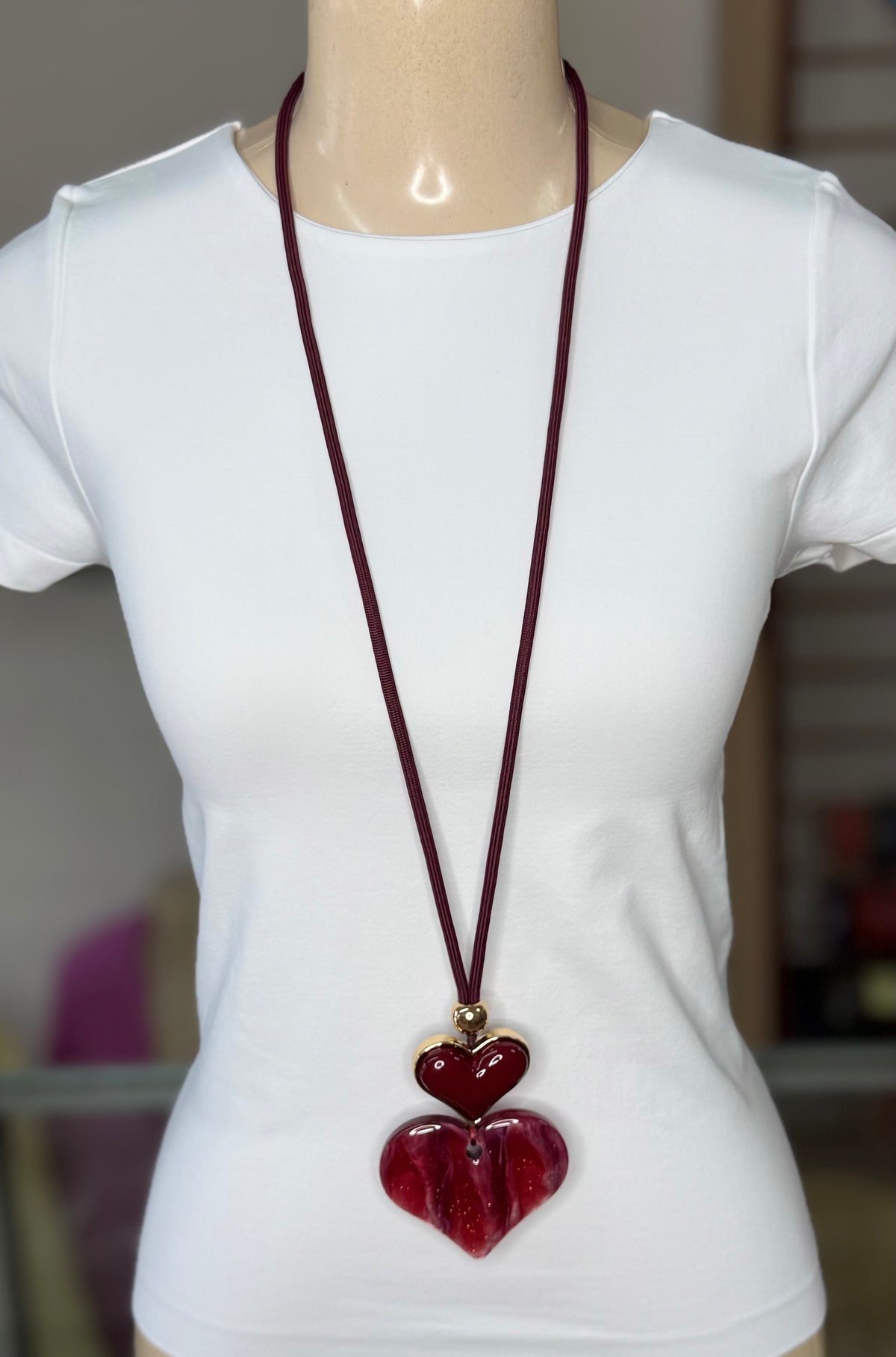 Long Necklace with Double Heart Pendant (FINAL SALE)