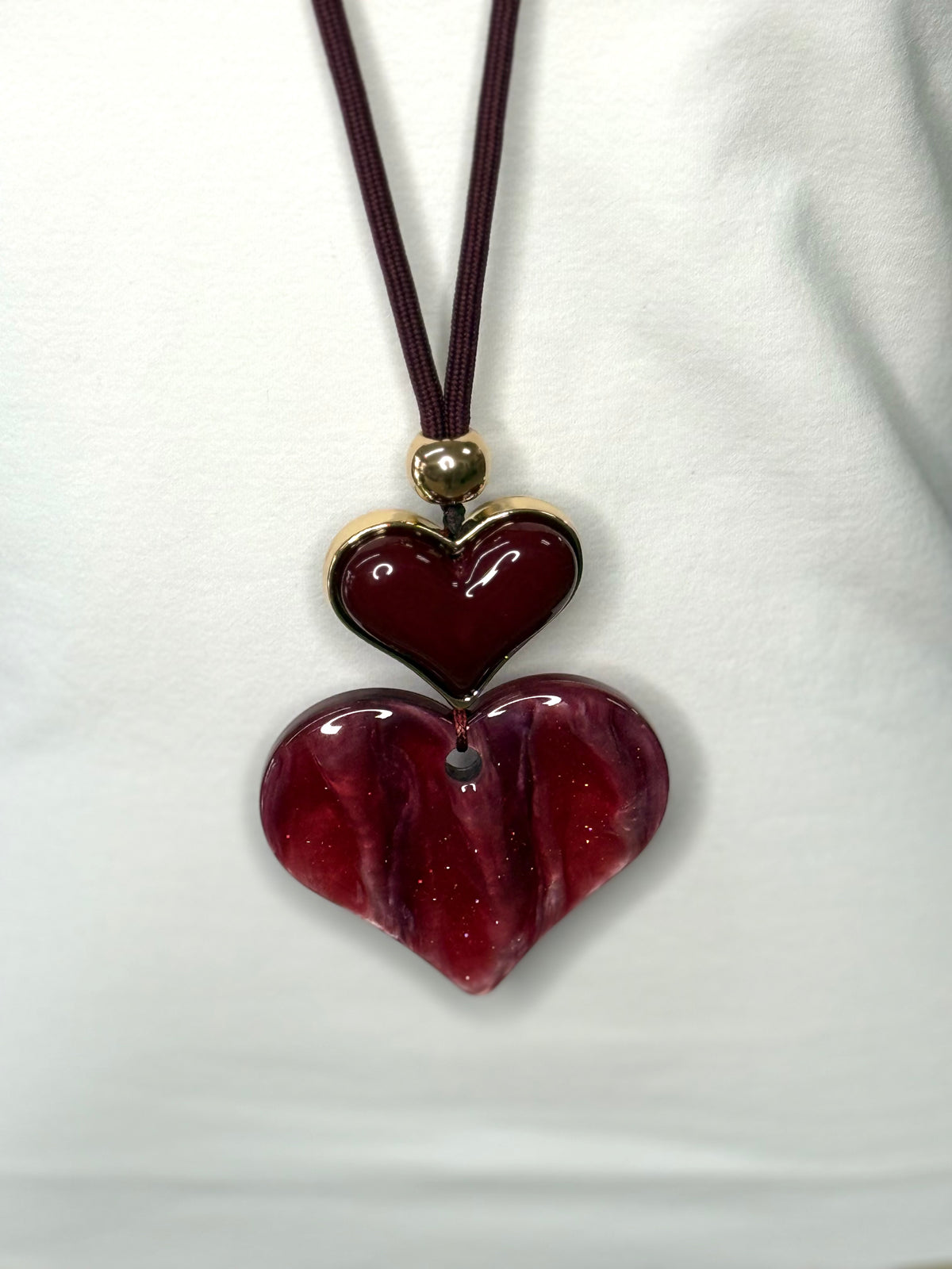 Long Necklace with Double Heart Pendant (FINAL SALE)