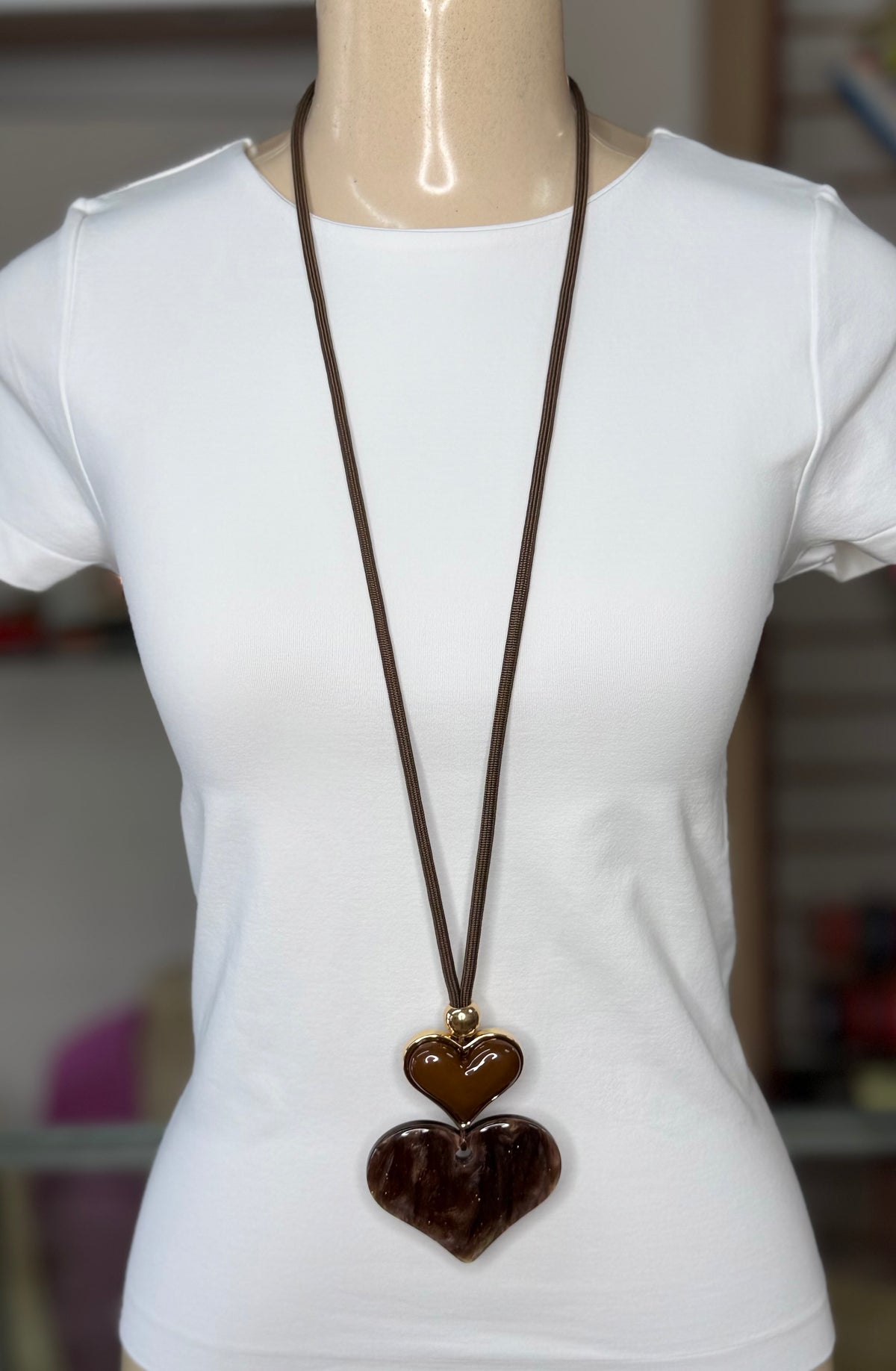Long Necklace with Double Heart Pendant (FINAL SALE)