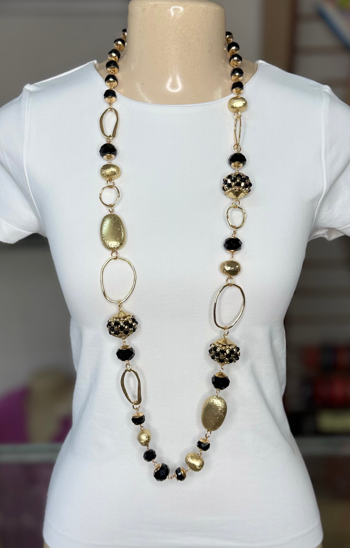 Long Gold-Tone with Beads Necklace (FINAL SALE)
