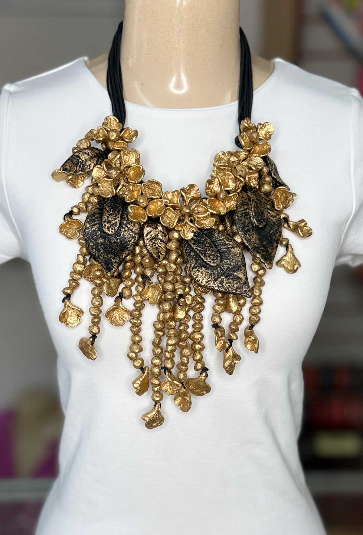 Black & Gold Floral Necklace (FINAL SALE)