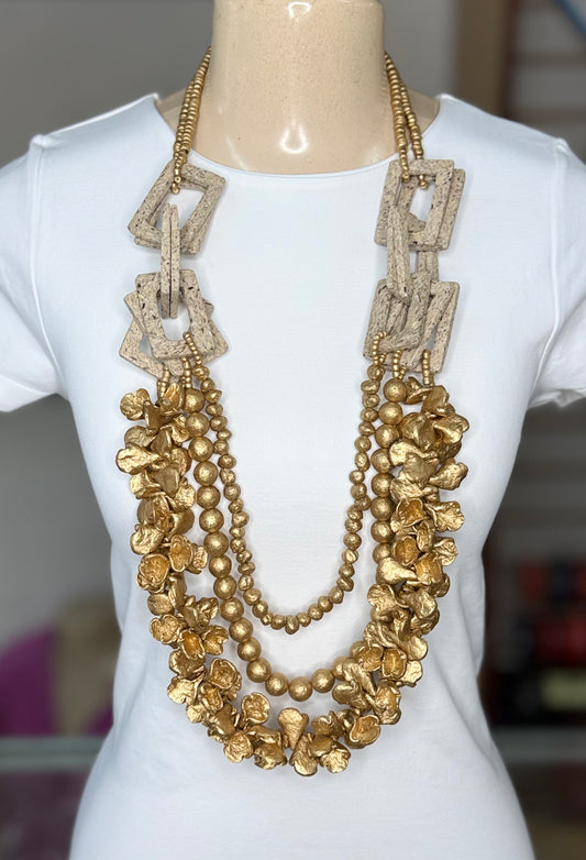 Artisan Earth & Gold Layered Bib (FINAL SALE)