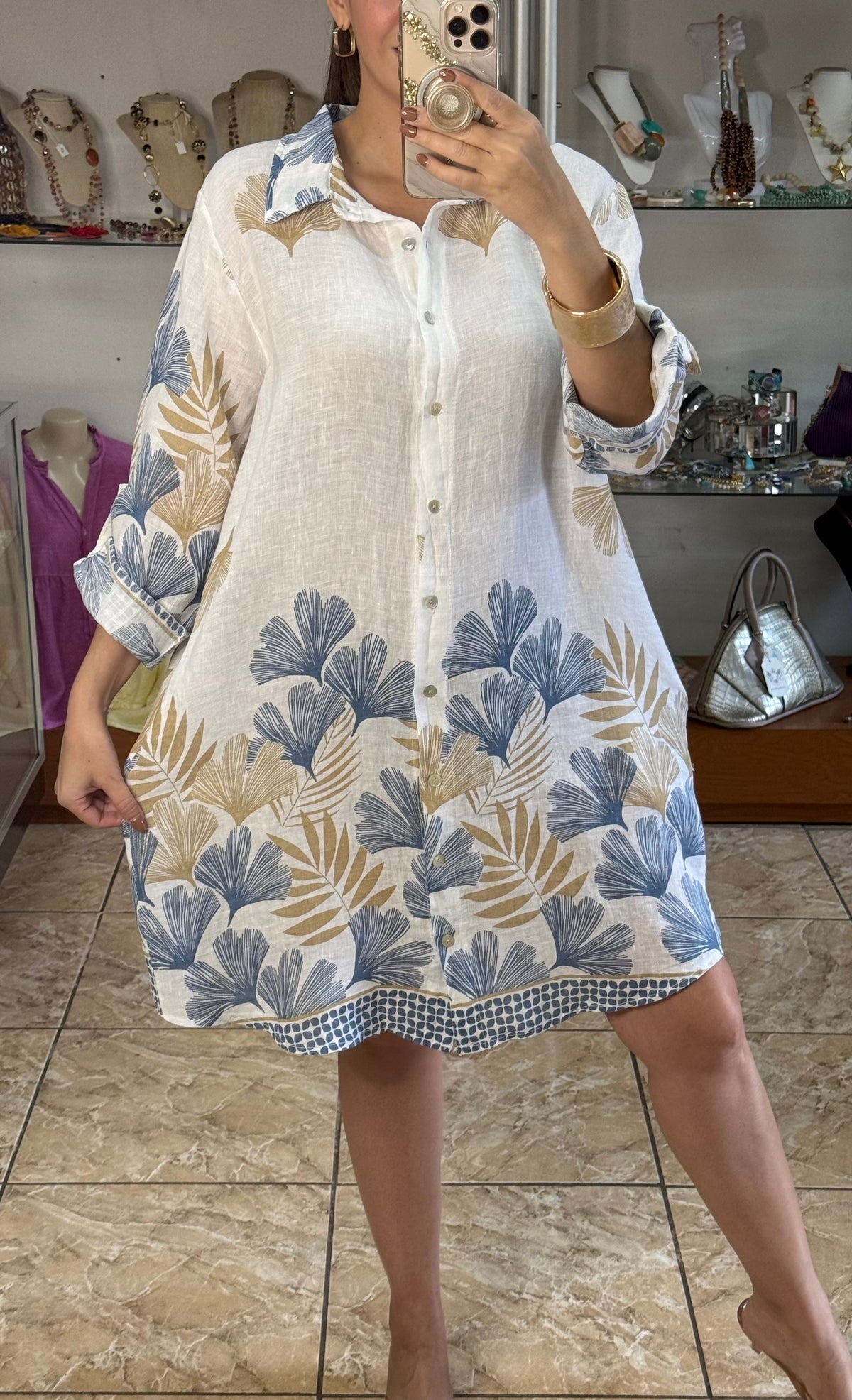 OS Linen Button Down Short Dress (NO RETURNS OR EXCHANGE)