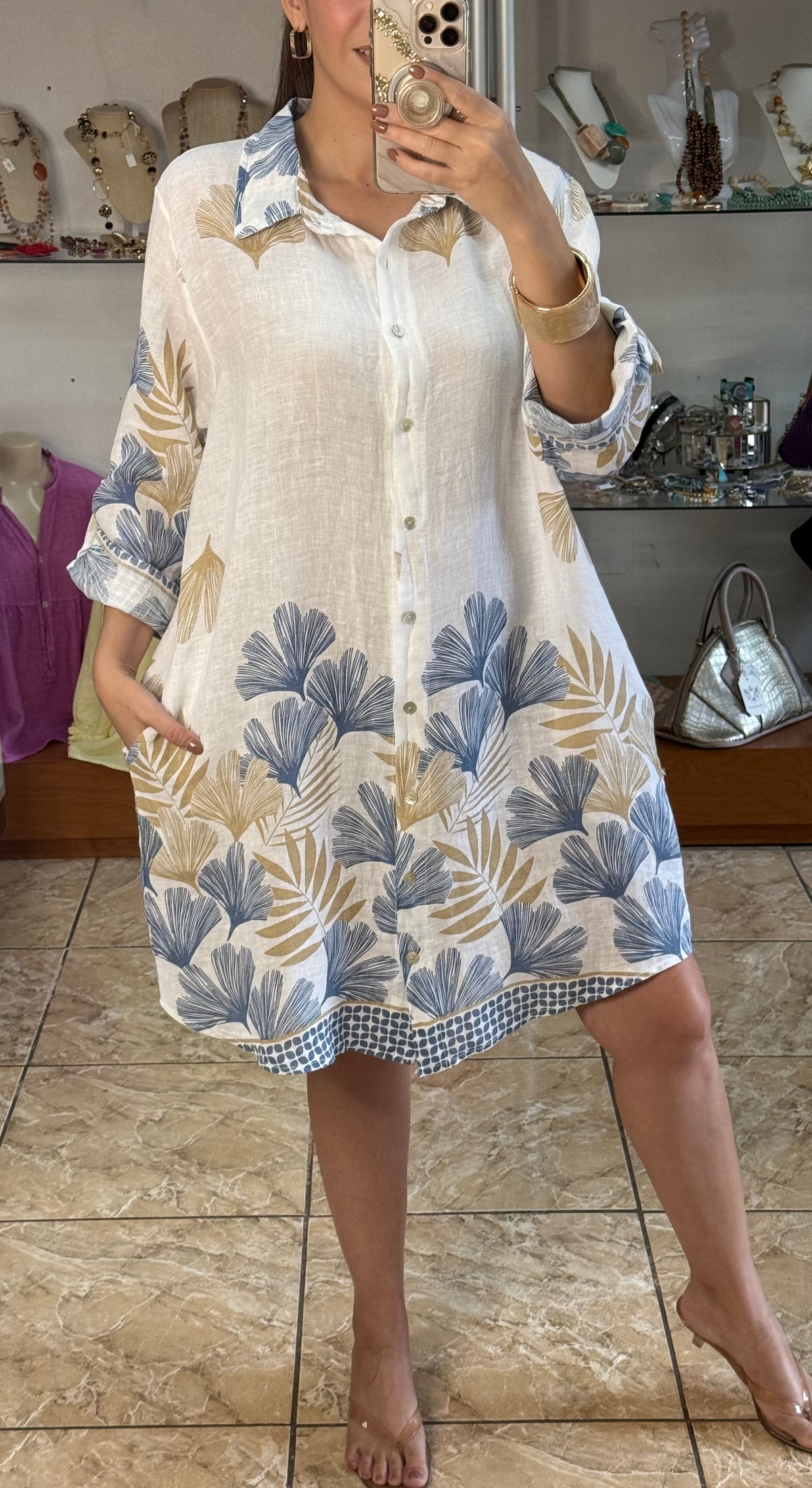 OS Linen Button Down Short Dress (NO RETURNS OR EXCHANGE)