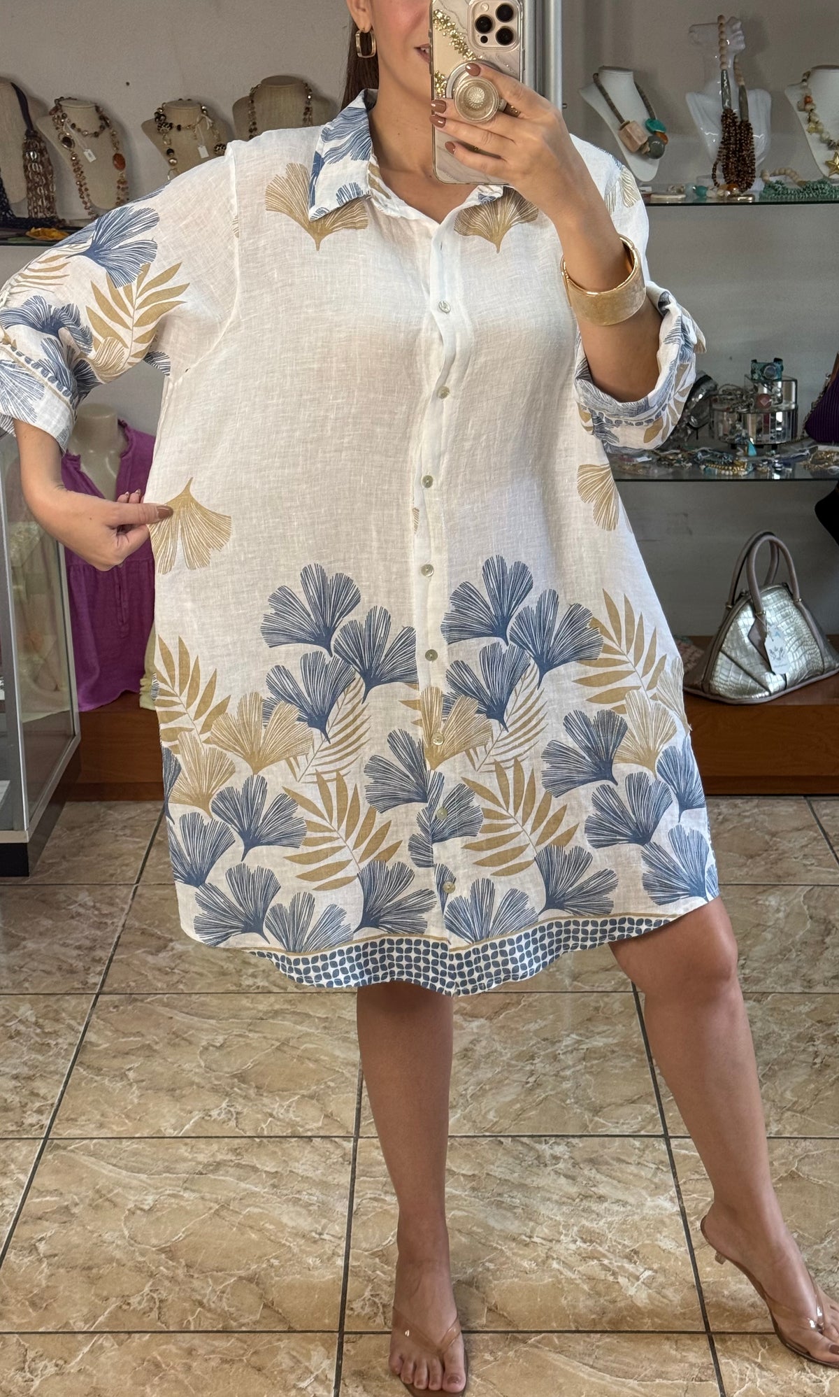 OS Linen Button Down Short Dress (NO RETURNS OR EXCHANGE)