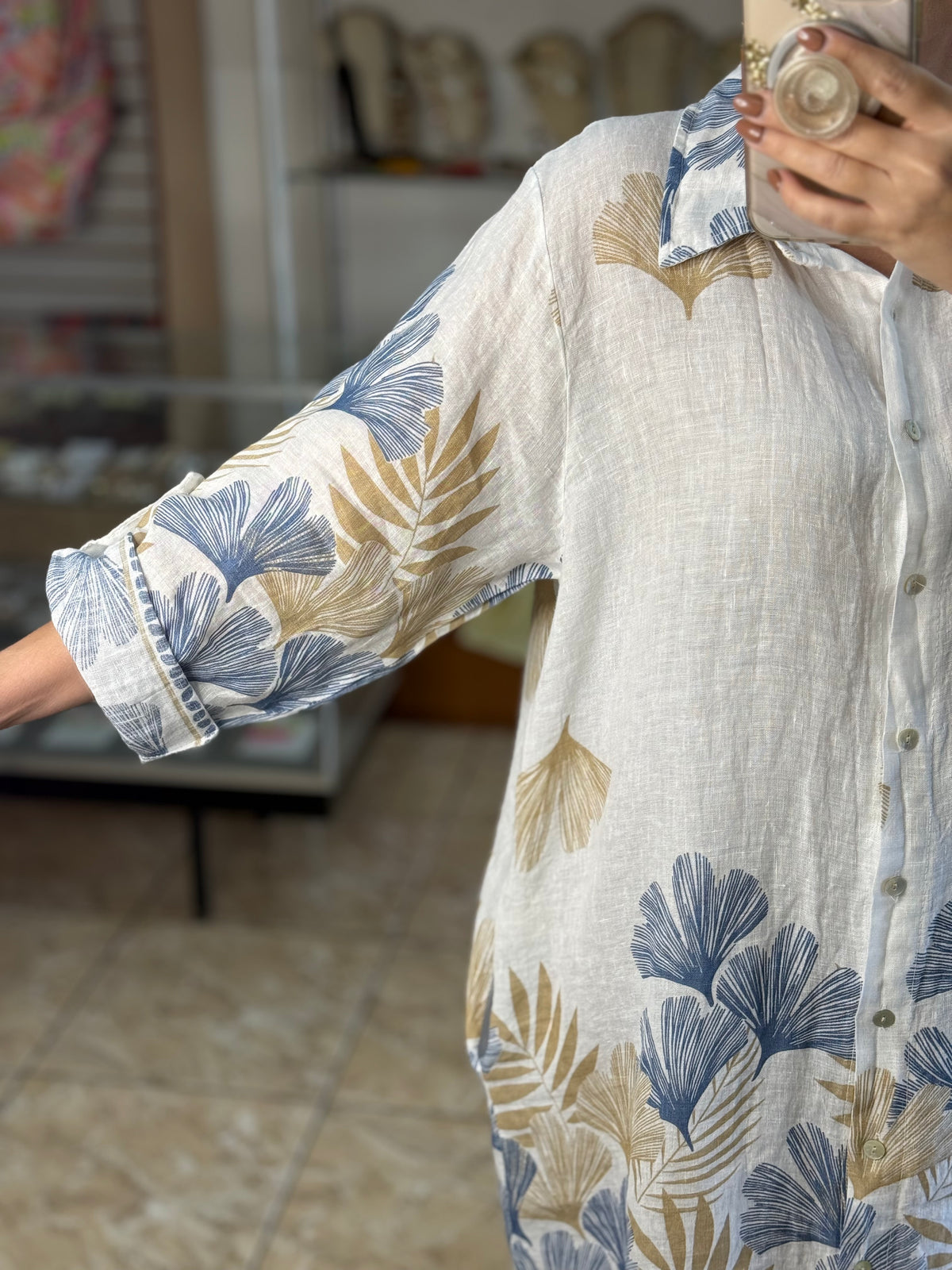 OS Linen Button Down Short Dress (NO RETURNS OR EXCHANGE)
