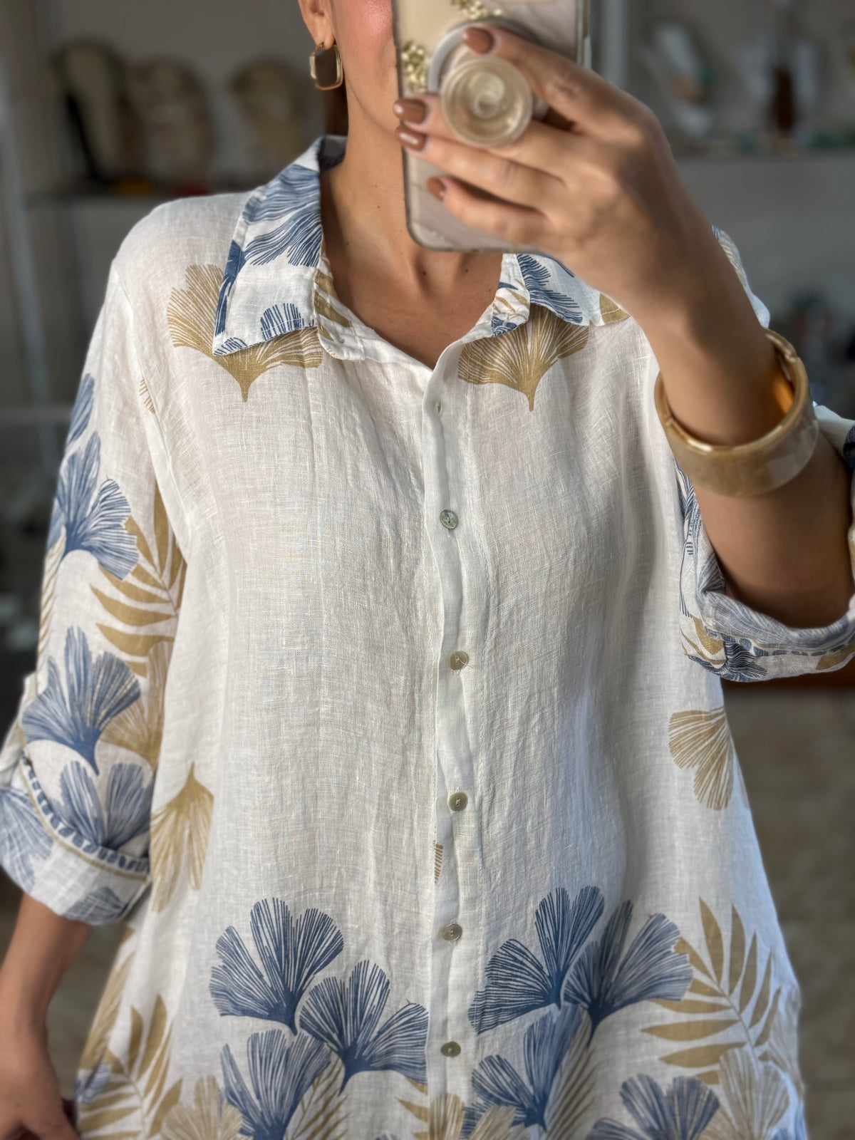 OS Linen Button Down Short Dress (NO RETURNS OR EXCHANGE)