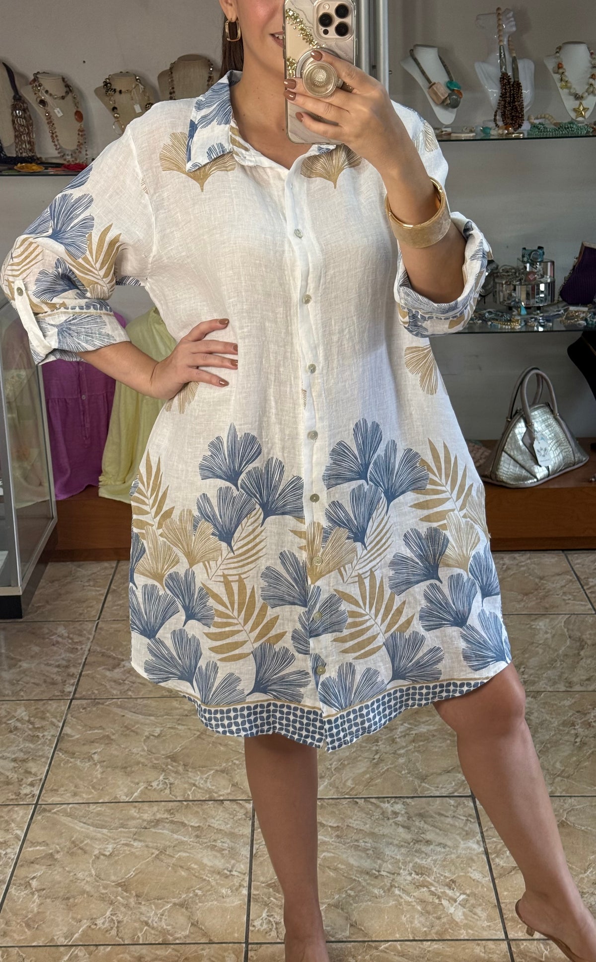 OS Linen Button Down Short Dress (NO RETURNS OR EXCHANGE)