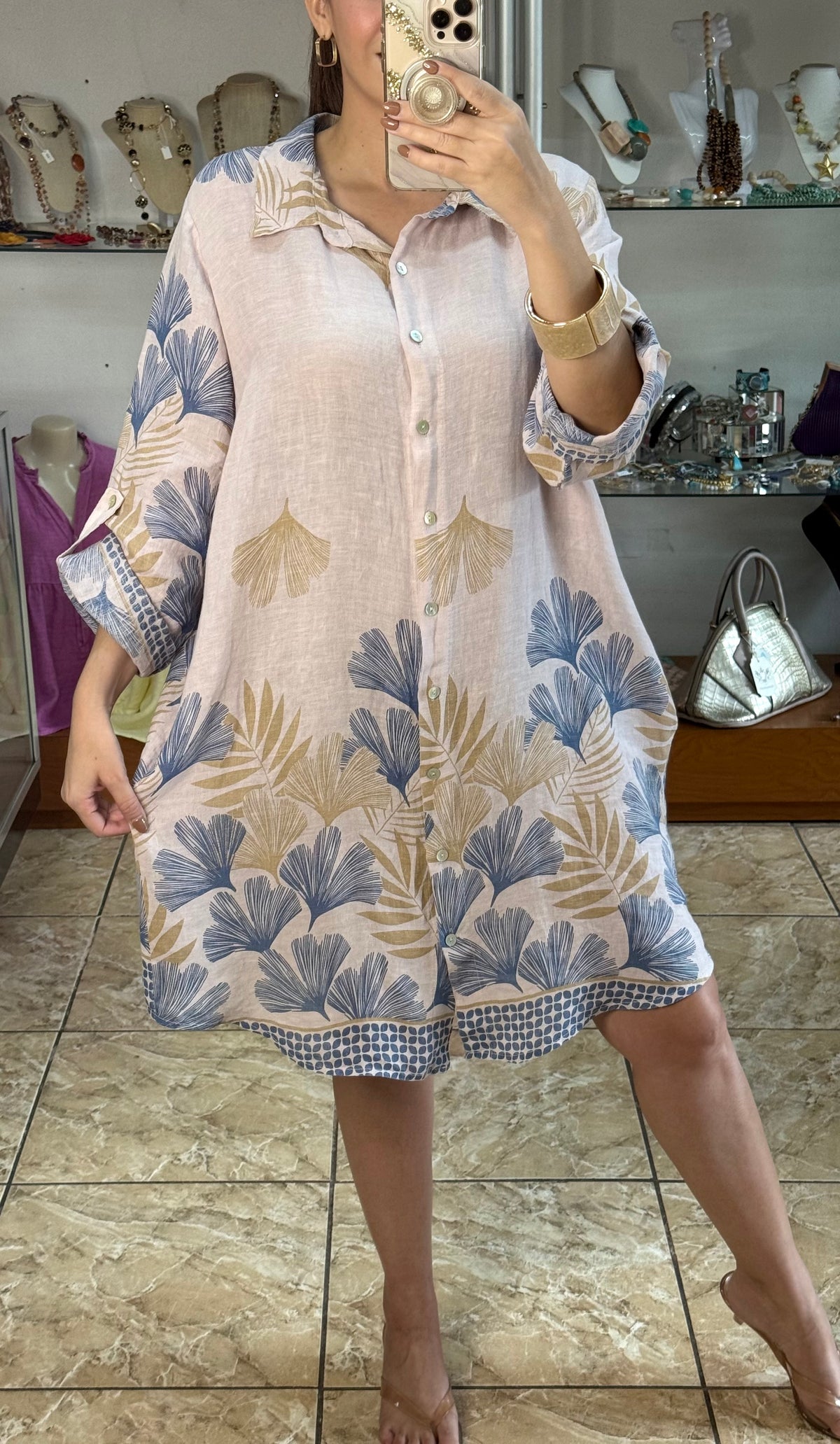 OS Linen Button Down Short Dress (NO RETURNS OR EXCHANGE)