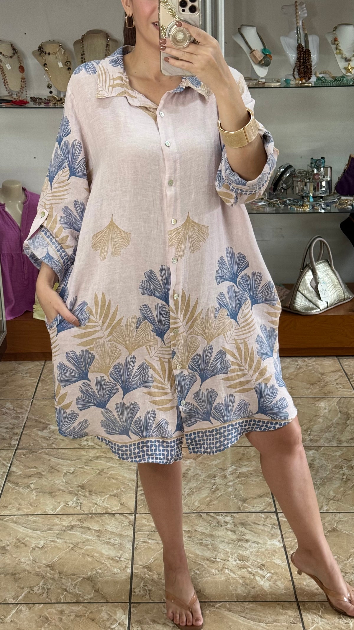 OS Linen Button Down Short Dress (NO RETURNS OR EXCHANGE)