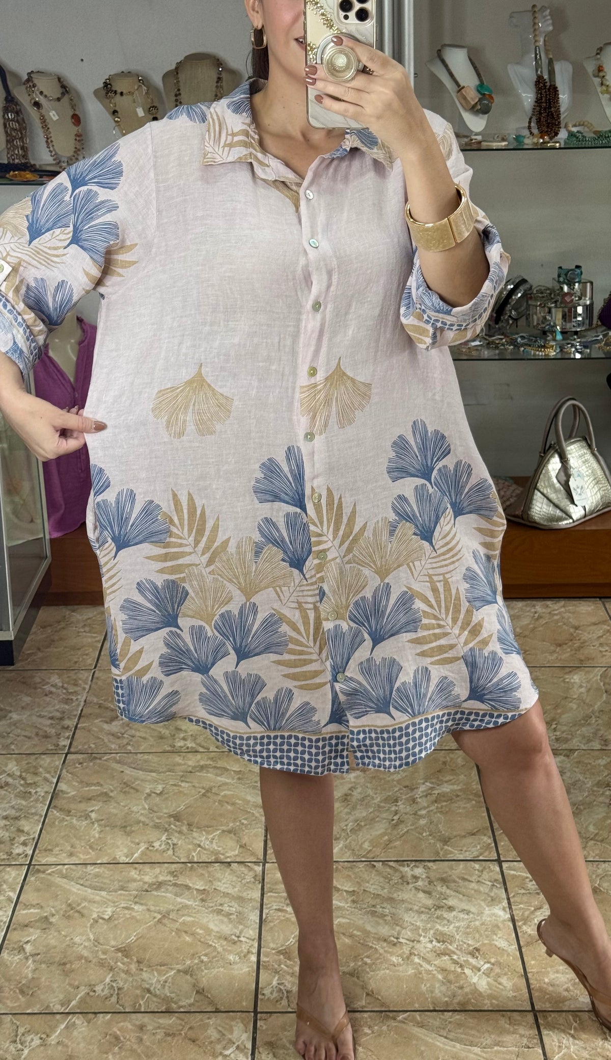 OS Linen Button Down Short Dress (NO RETURNS OR EXCHANGE)