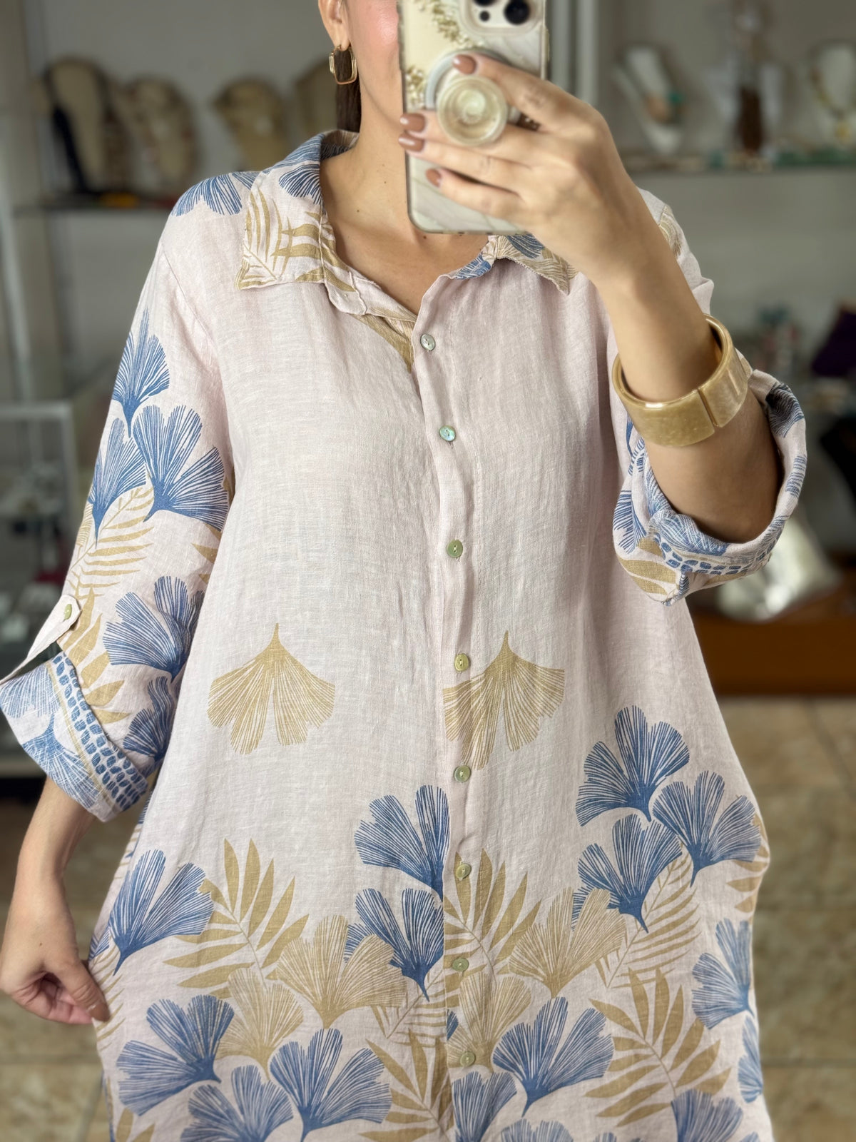 OS Linen Button Down Short Dress (NO RETURNS OR EXCHANGE)