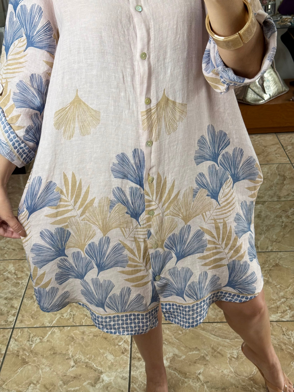 OS Linen Button Down Short Dress (NO RETURNS OR EXCHANGE)