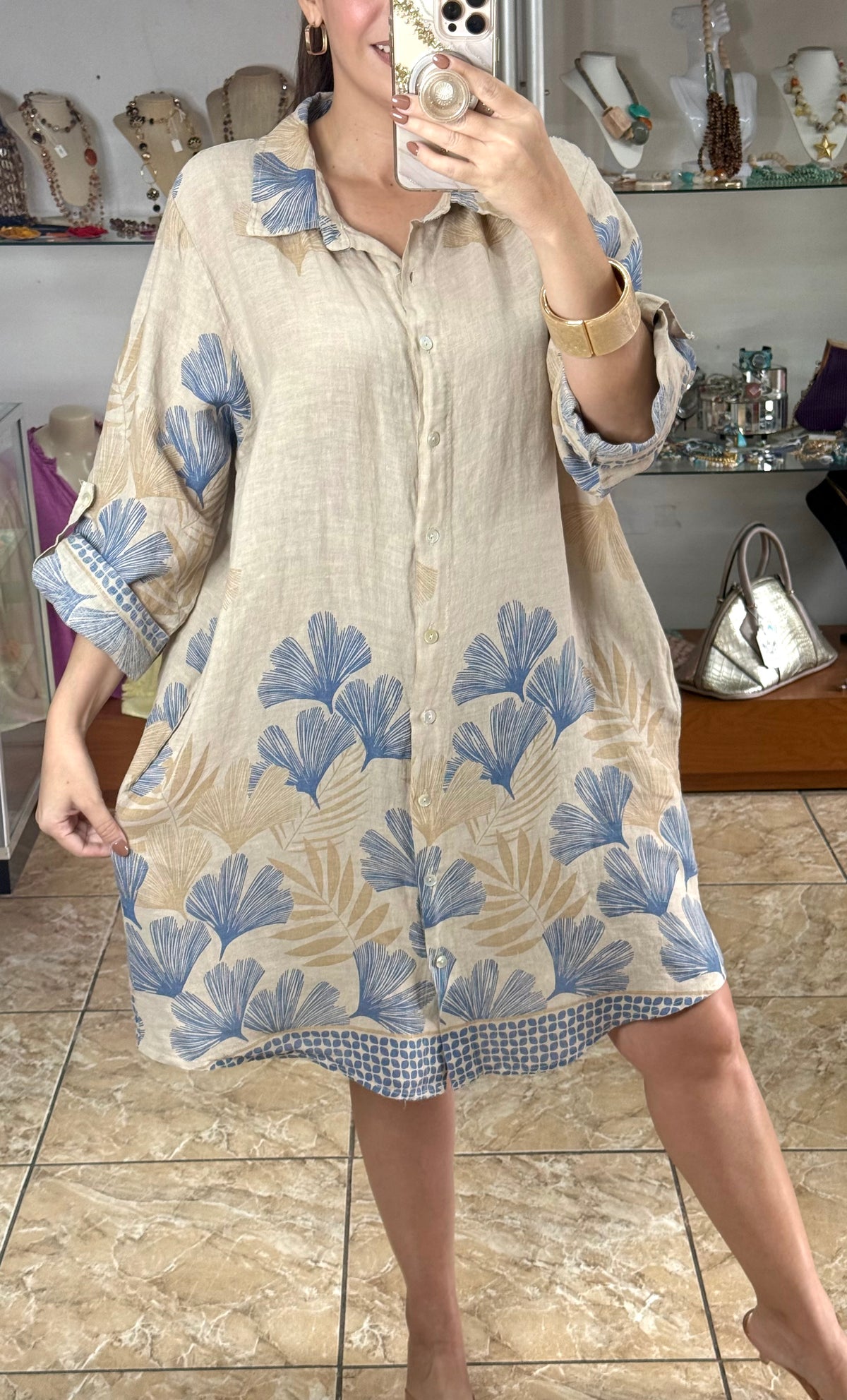 OS Linen Button Down Short Dress (NO RETURNS OR EXCHANGE)