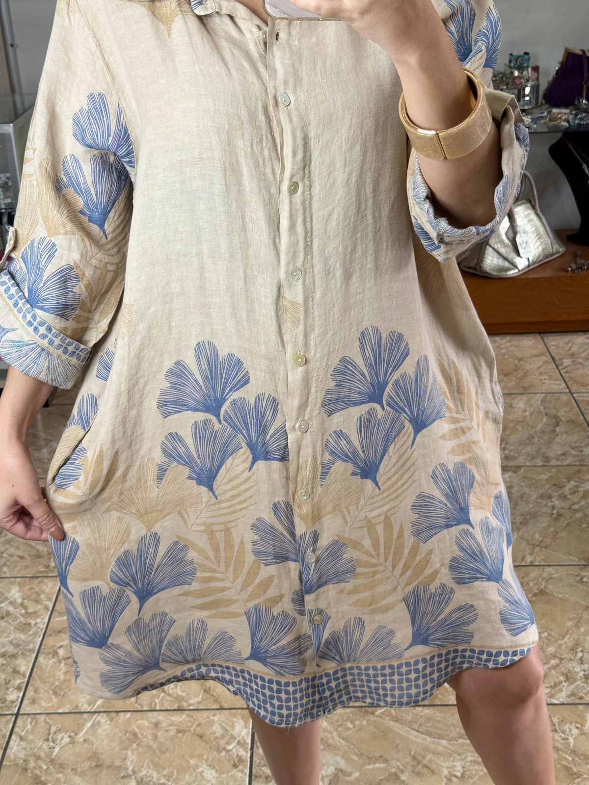 OS Linen Button Down Short Dress (NO RETURNS OR EXCHANGE)