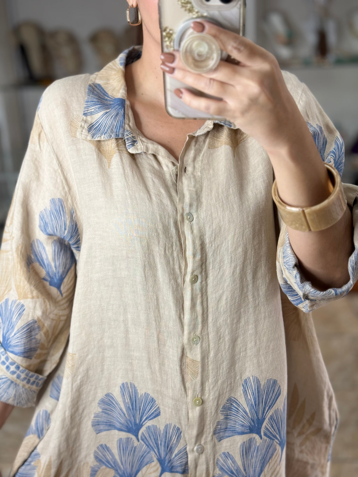 OS Linen Button Down Short Dress (NO RETURNS OR EXCHANGE)