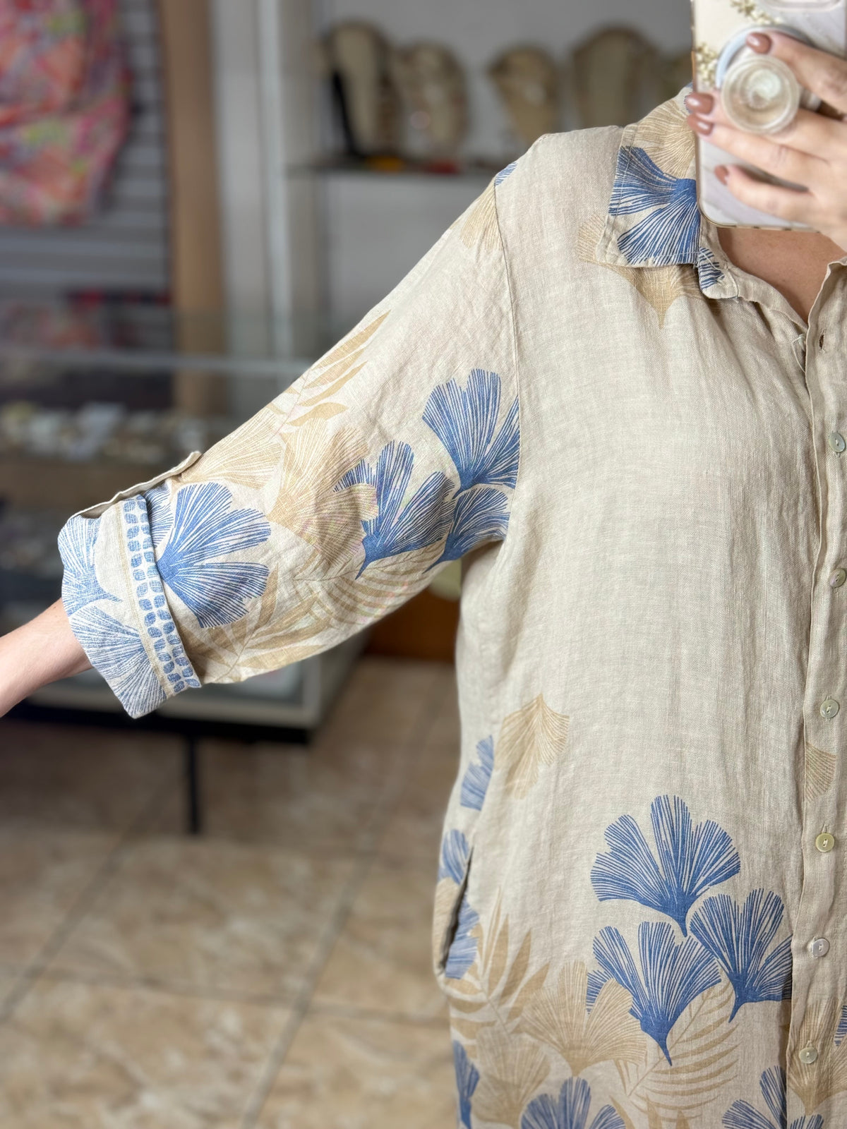 OS Linen Button Down Short Dress (NO RETURNS OR EXCHANGE)