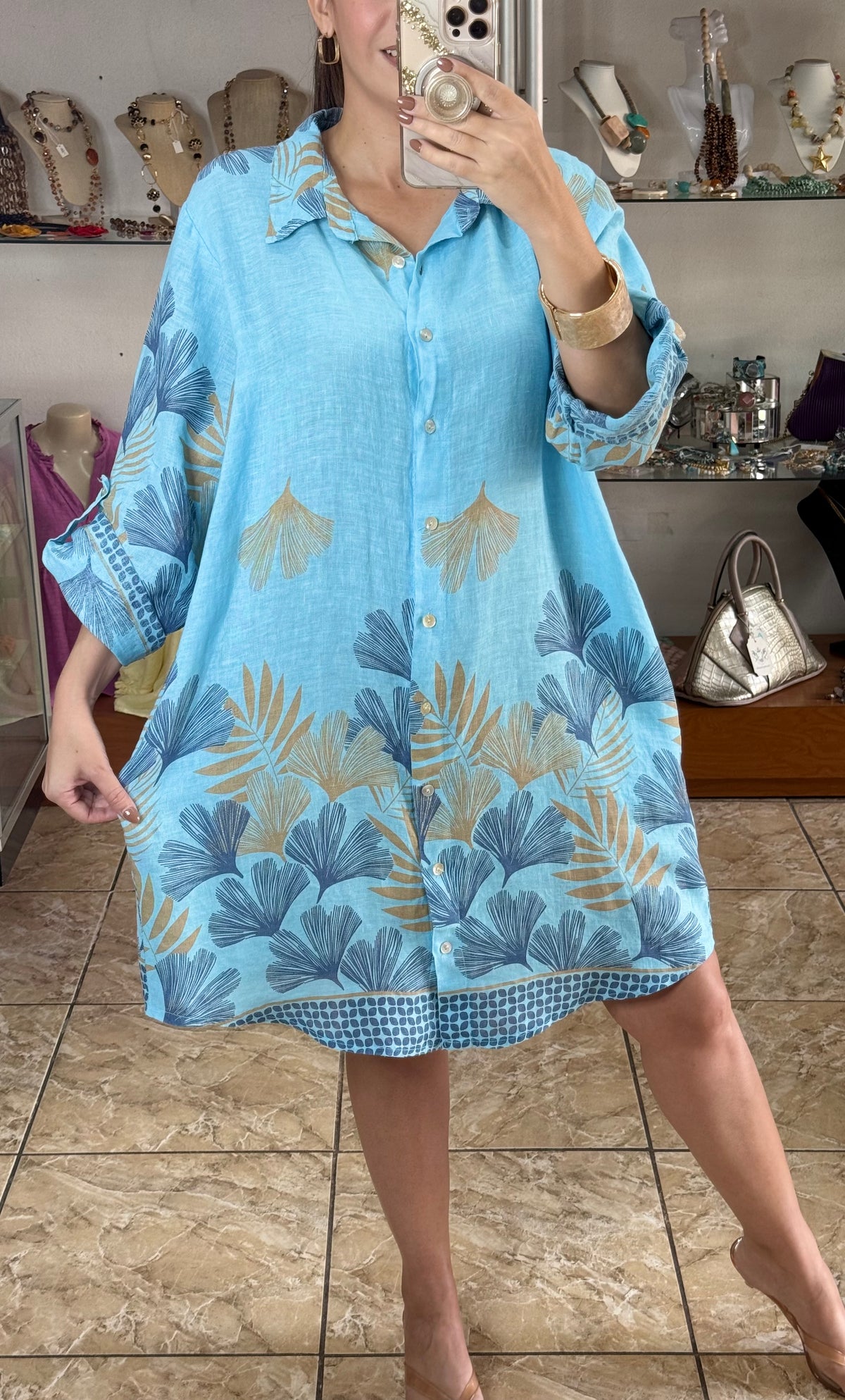 OS Linen Button Down Short Dress (NO RETURNS OR EXCHANGE)
