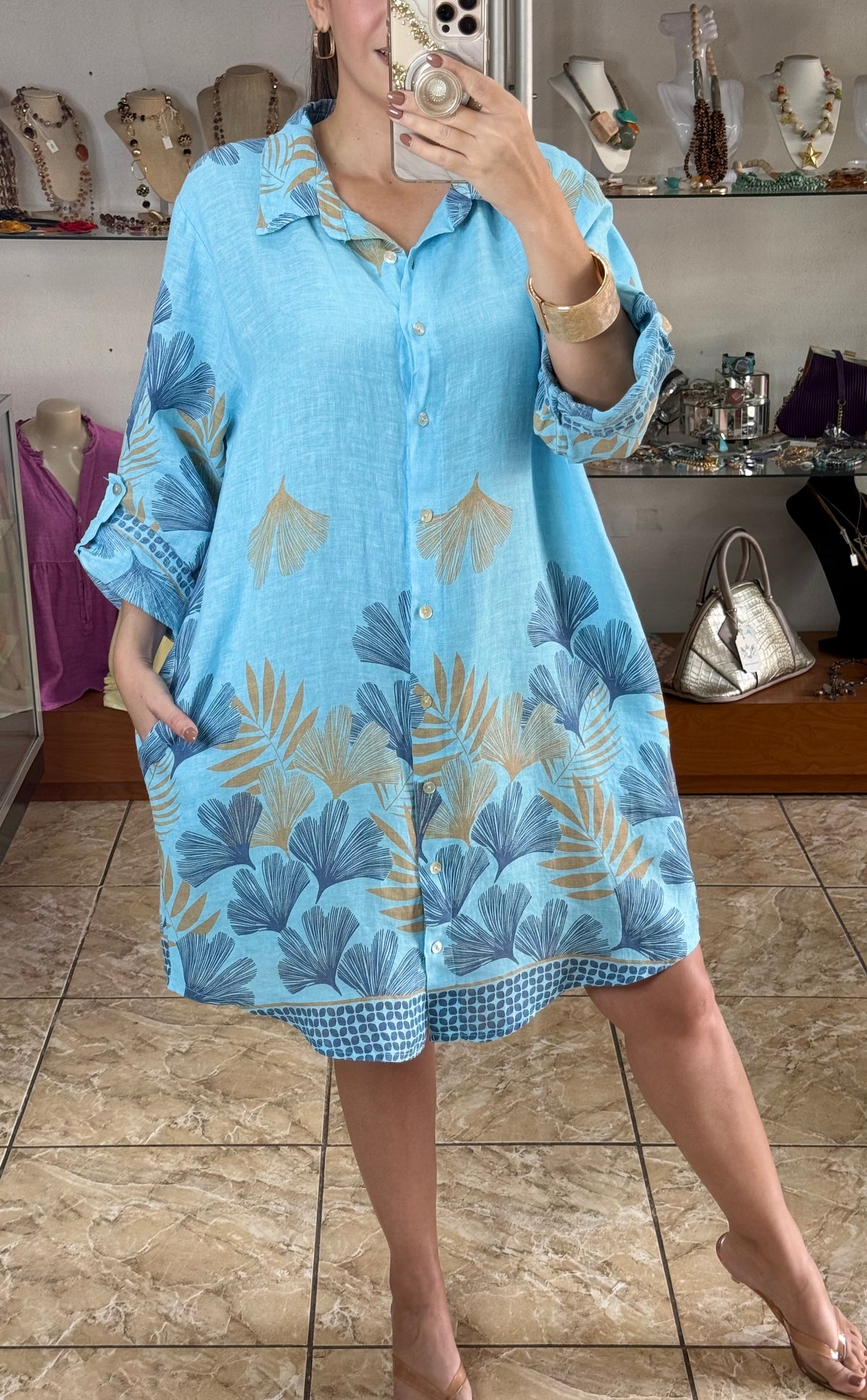 OS Linen Button Down Short Dress (NO RETURNS OR EXCHANGE)