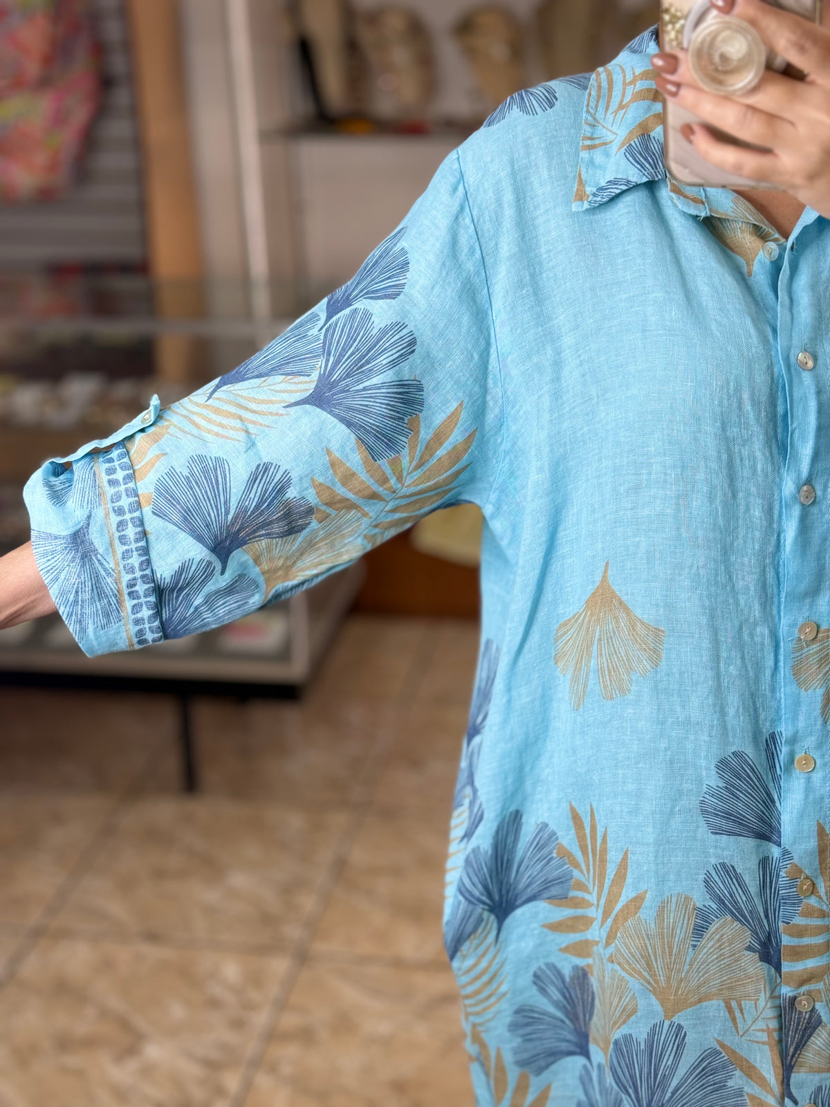 OS Linen Button Down Short Dress (NO RETURNS OR EXCHANGE)