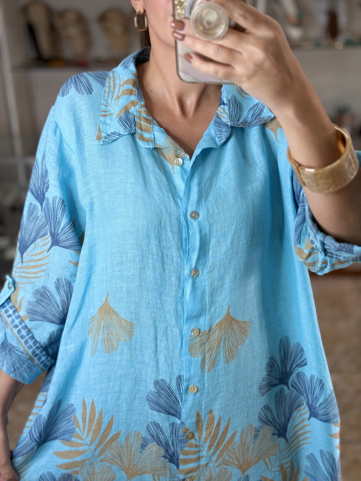 OS Linen Button Down Short Dress (NO RETURNS OR EXCHANGE)