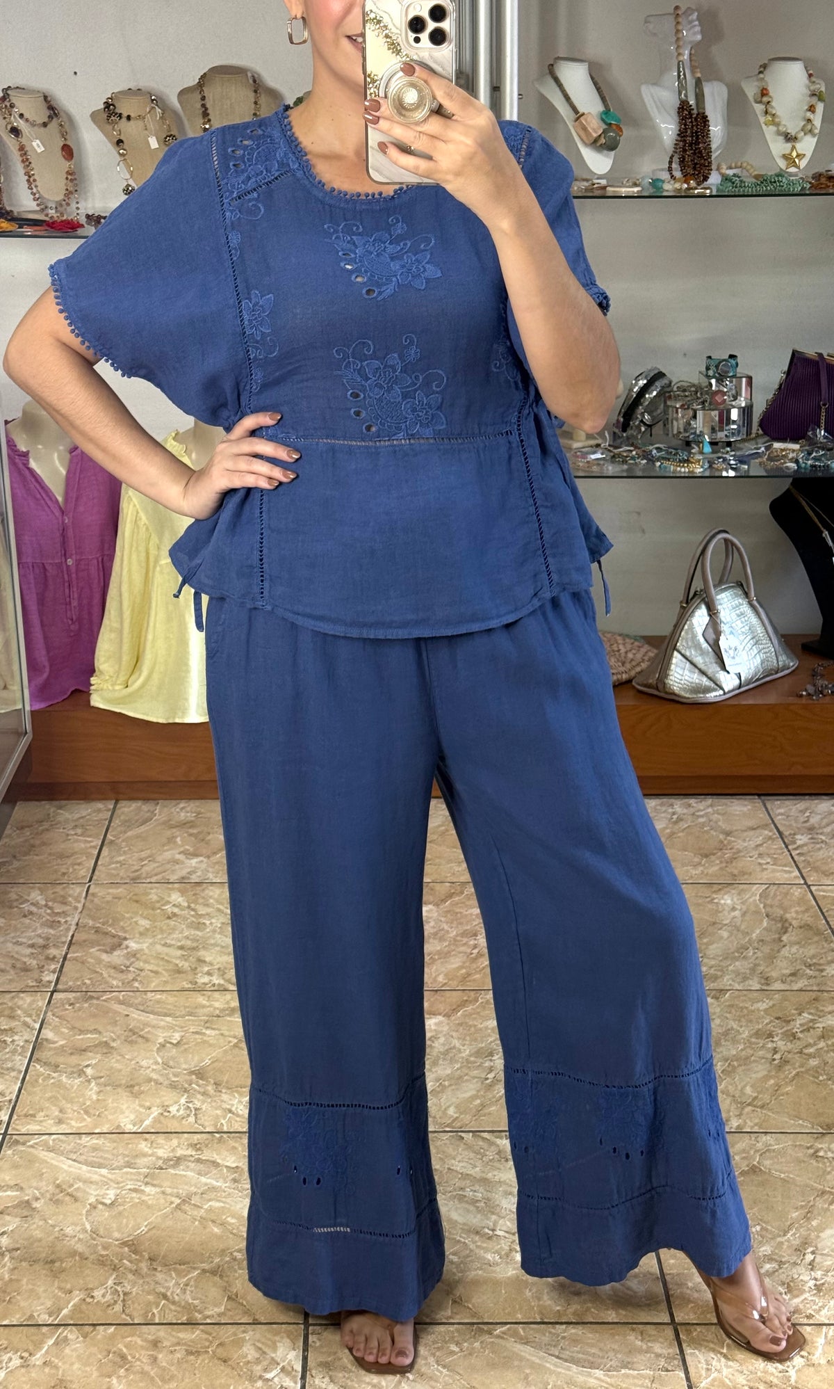 Embroidered Peplum Style Top & Pant Set (NO RETURNS OR EXCHANGE)