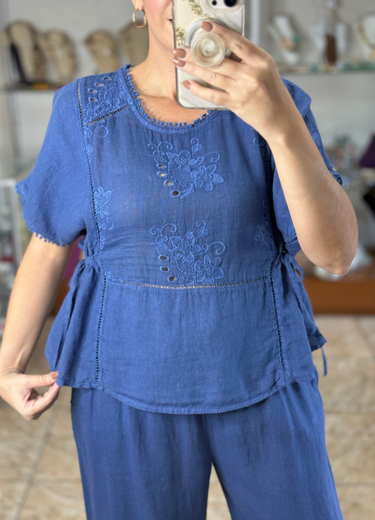 Embroidered Peplum Style Top & Pant Set (NO RETURNS OR EXCHANGE)