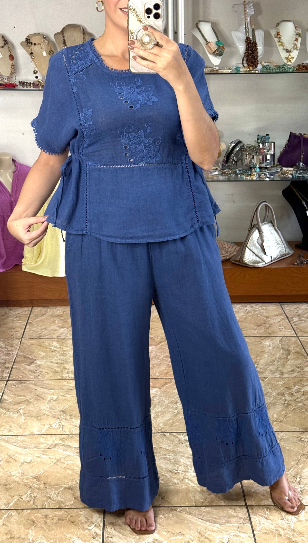 Embroidered Peplum Style Top & Pant Set (NO RETURNS OR EXCHANGE)