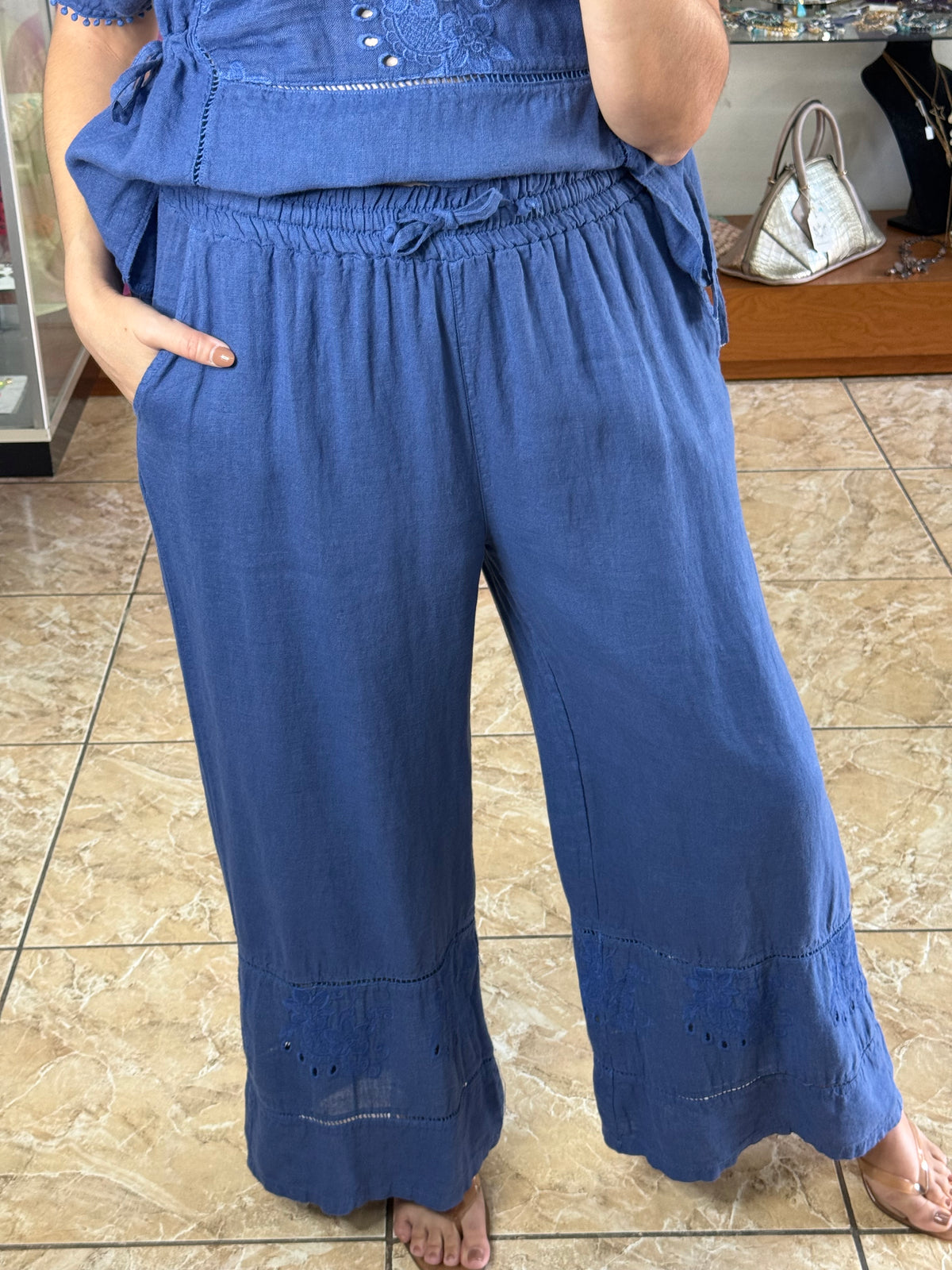 Embroidered Peplum Style Top & Pant Set (NO RETURNS OR EXCHANGE)
