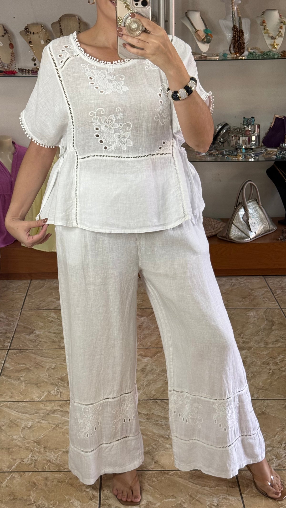 Embroidered Peplum Style Top & Pant Set (NO RETURNS OR EXCHANGE)