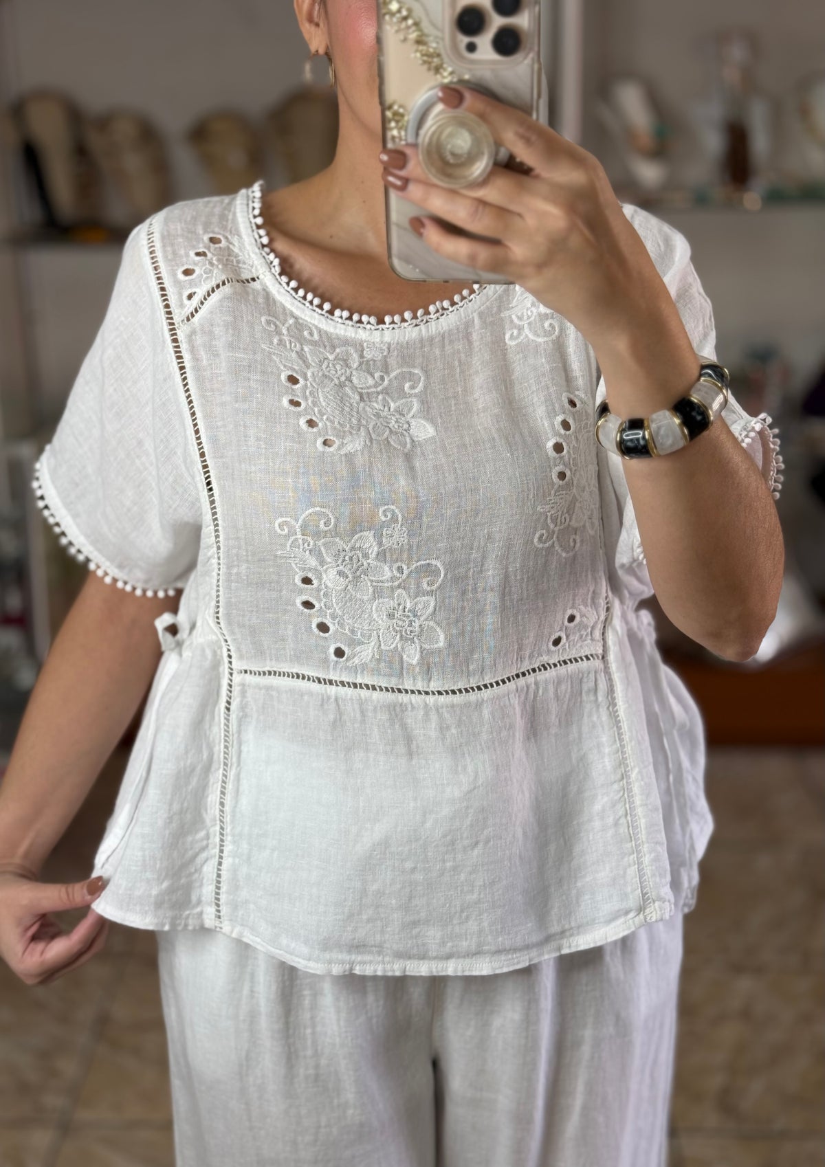 Embroidered Peplum Style Top & Pant Set (NO RETURNS OR EXCHANGE)