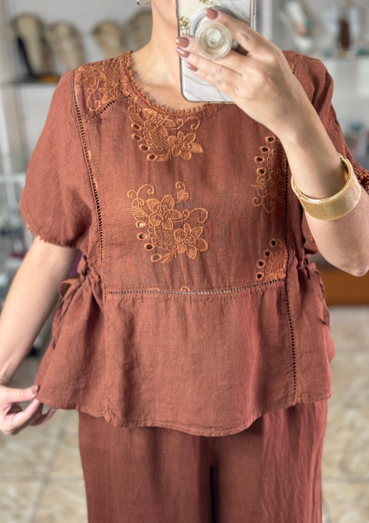 Embroidered Peplum Style Top & Pant Set (NO RETURNS OR EXCHANGE)