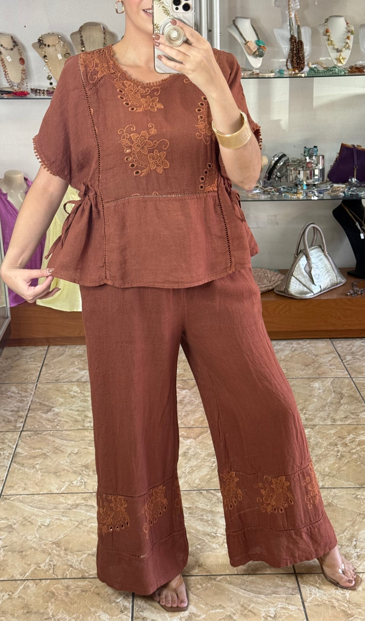 Embroidered Peplum Style Top & Pant Set (NO RETURNS OR EXCHANGE)