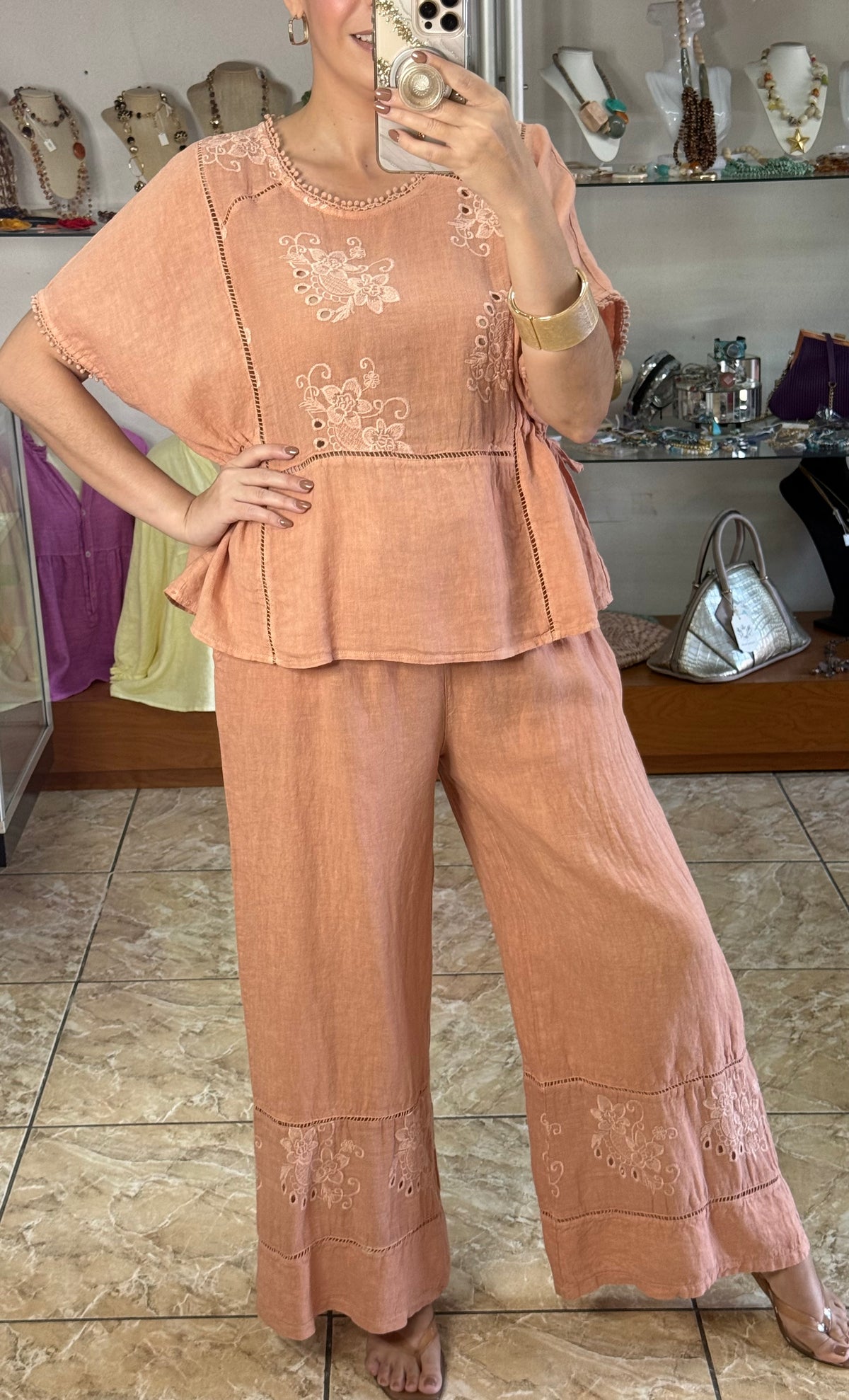 Embroidered Peplum Style Top & Pant Set (NO RETURNS OR EXCHANGE)