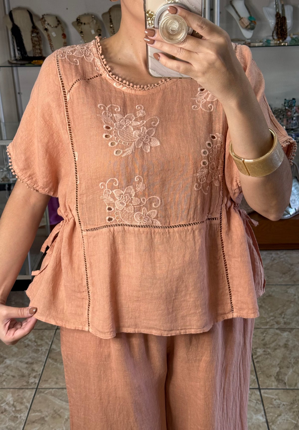 Embroidered Peplum Style Top & Pant Set (NO RETURNS OR EXCHANGE)