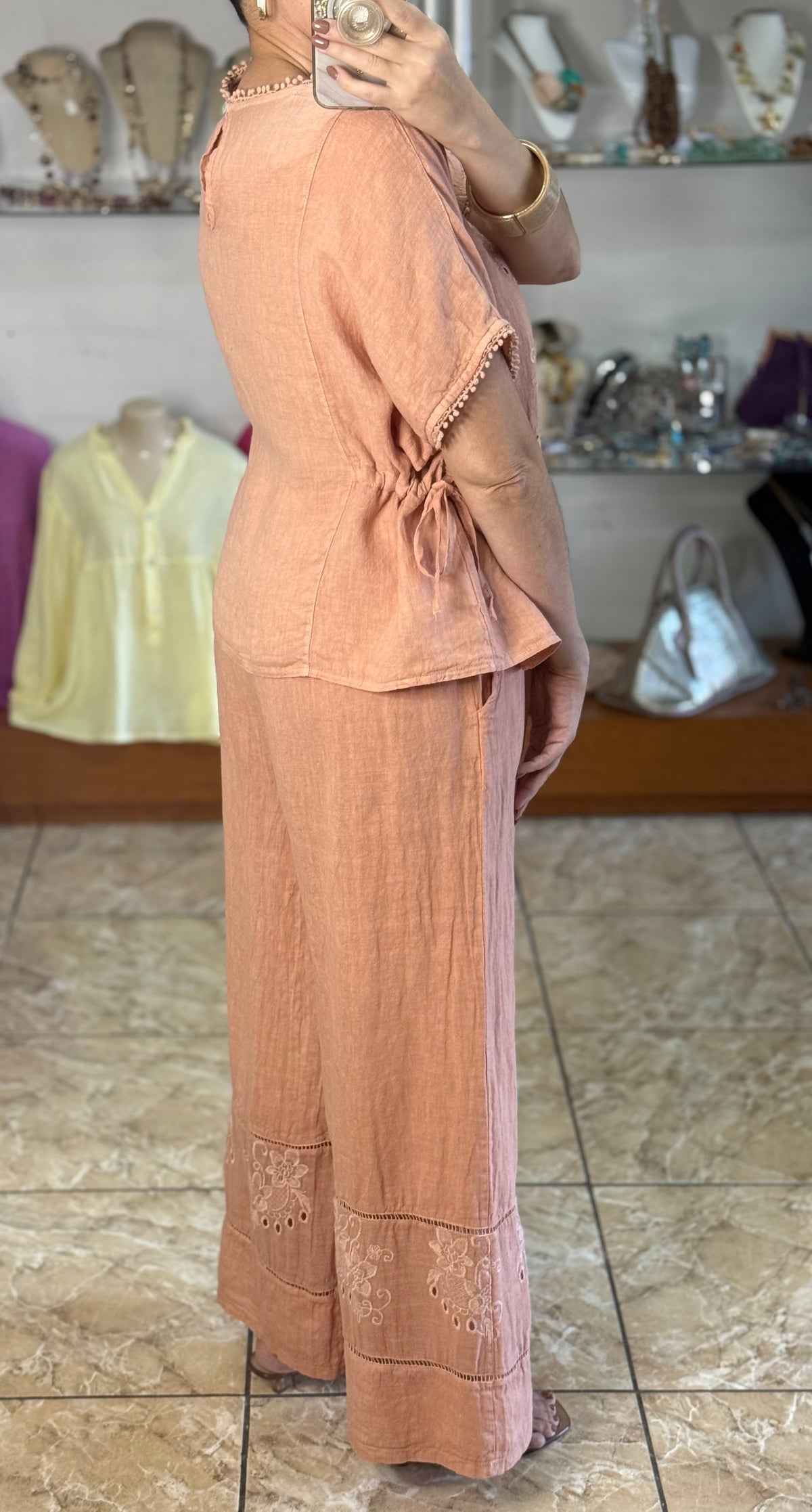 Embroidered Peplum Style Top & Pant Set (NO RETURNS OR EXCHANGE)