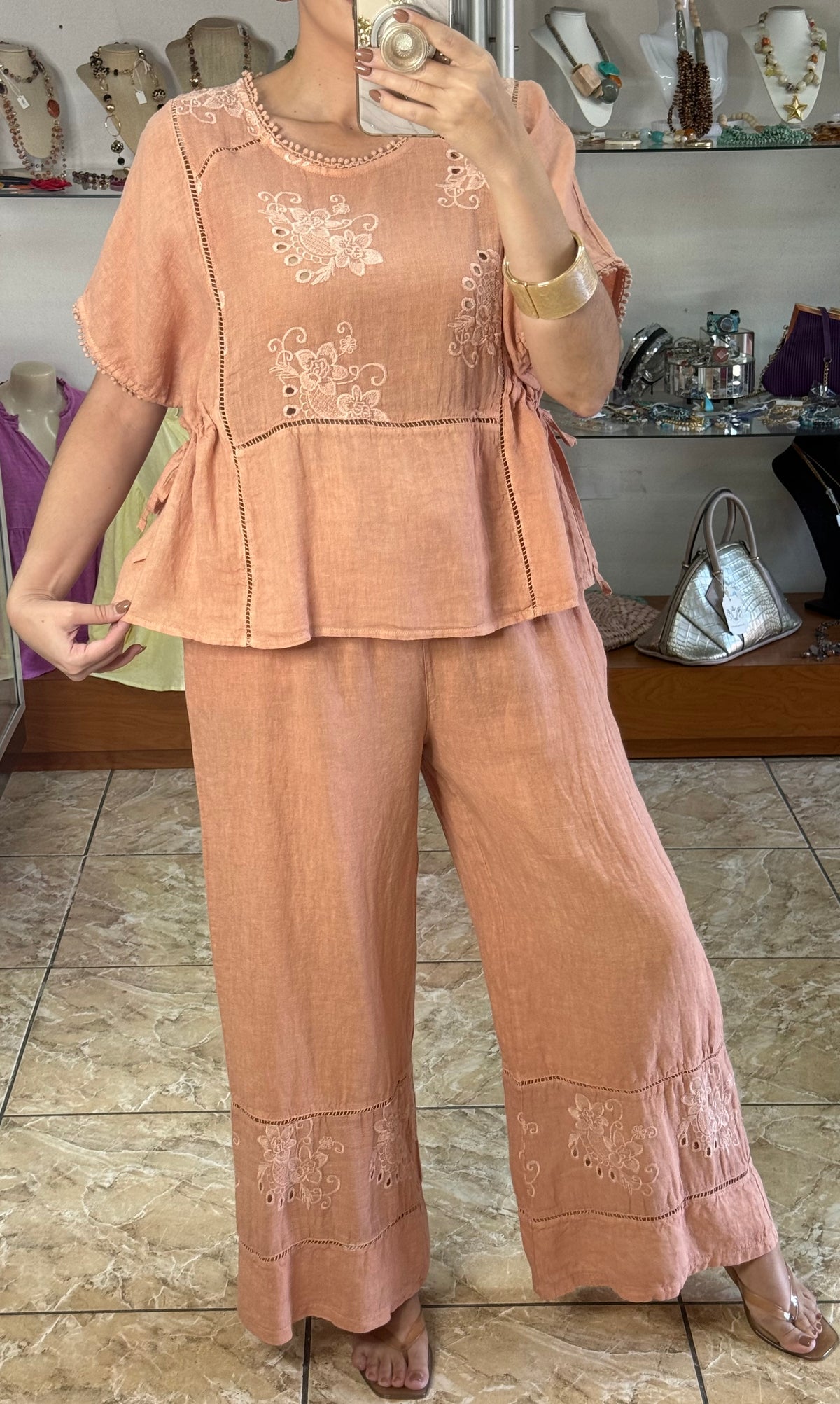 Embroidered Peplum Style Top & Pant Set (NO RETURNS OR EXCHANGE)