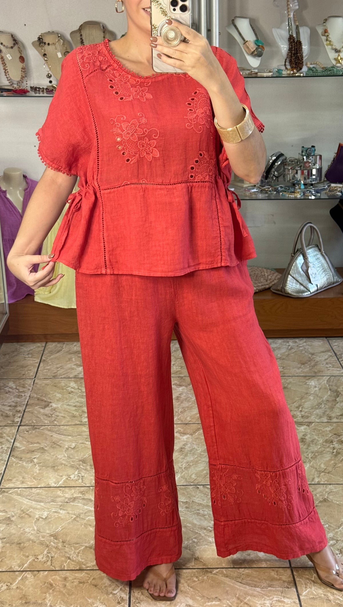 Embroidered Peplum Style Top & Pant Set (NO RETURNS OR EXCHANGE)