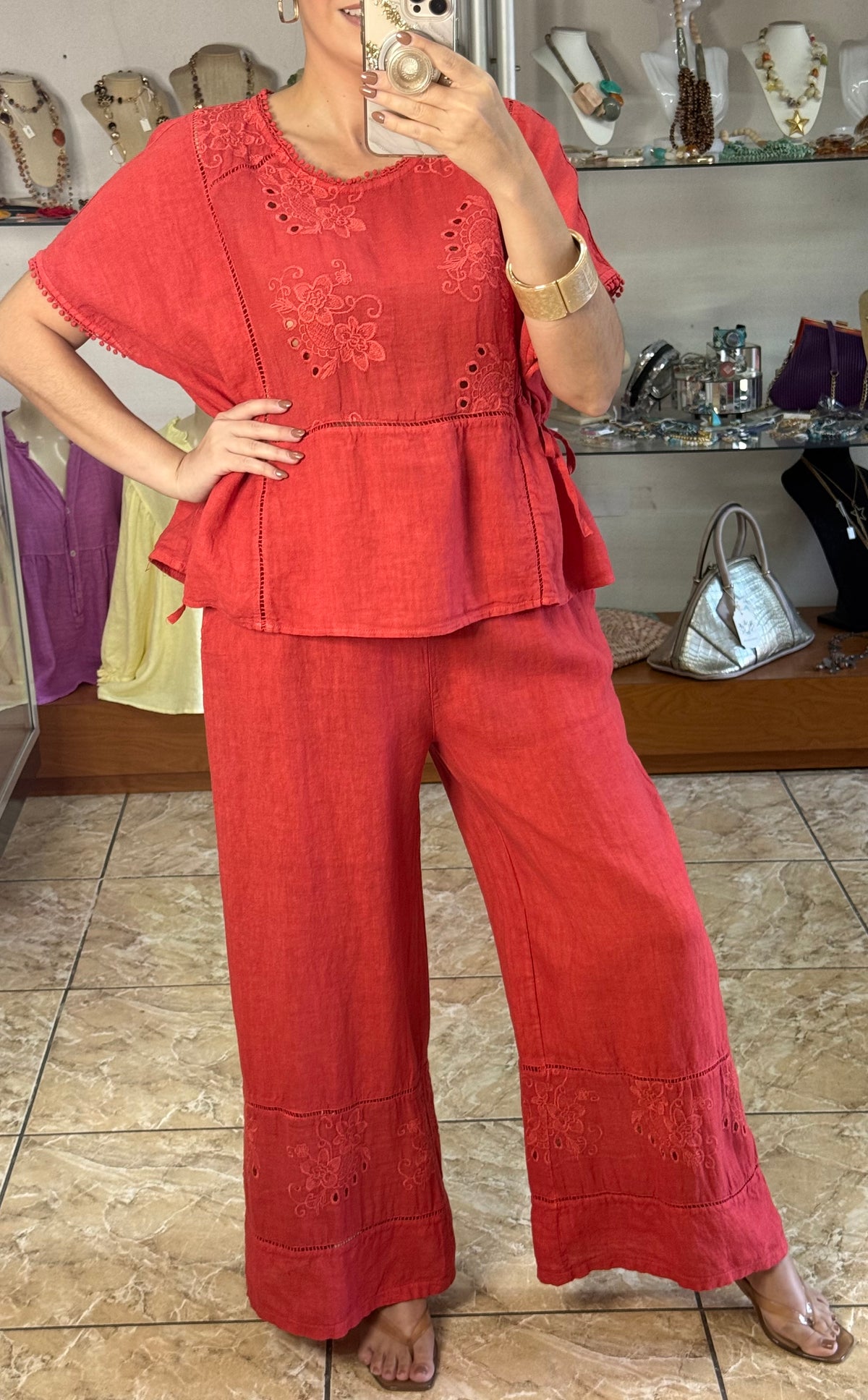 Embroidered Peplum Style Top & Pant Set (NO RETURNS OR EXCHANGE)