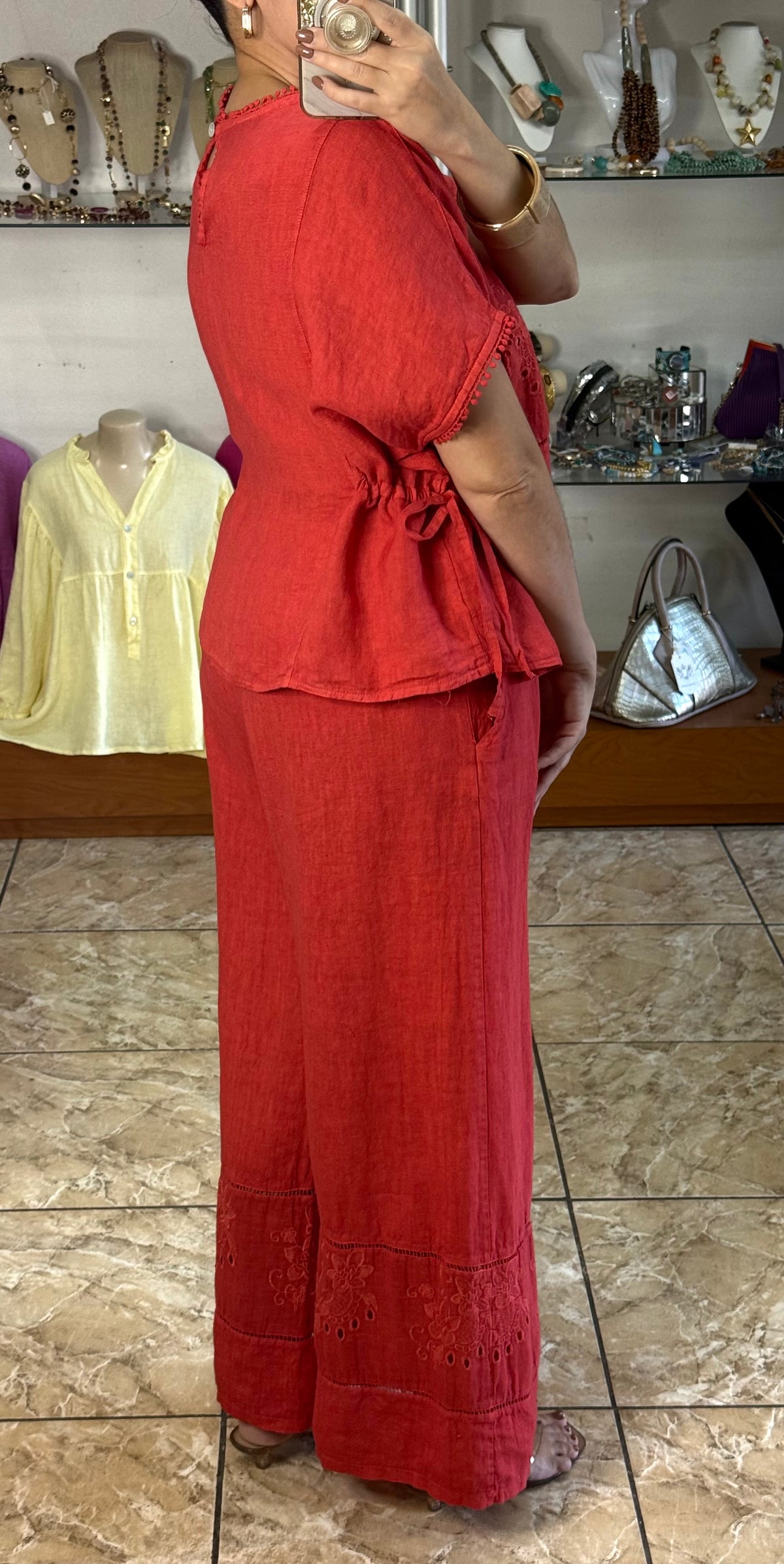 Embroidered Peplum Style Top & Pant Set (NO RETURNS OR EXCHANGE)