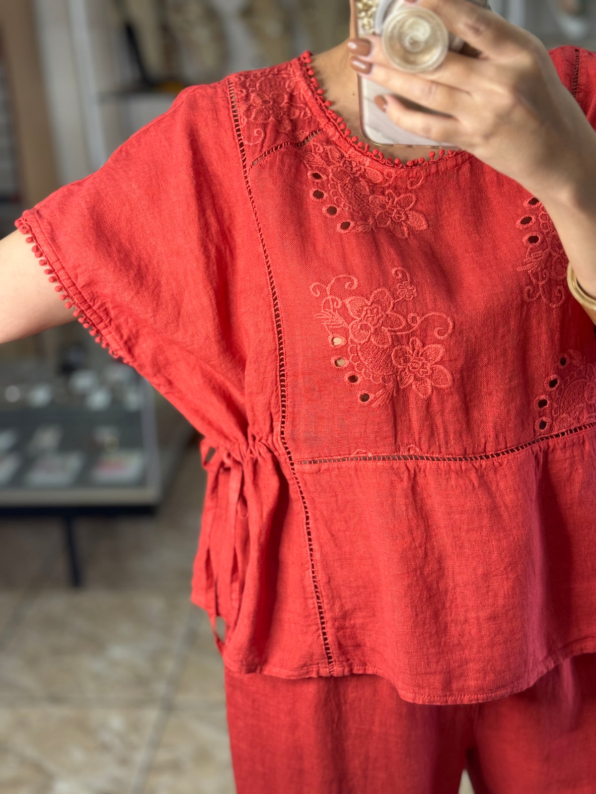 Embroidered Peplum Style Top & Pant Set (NO RETURNS OR EXCHANGE)